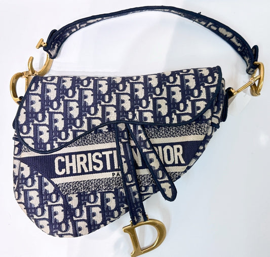 Dior Medium Saddle Bag in Dark Blue Oblique Canvas AGHW 2021 Card db