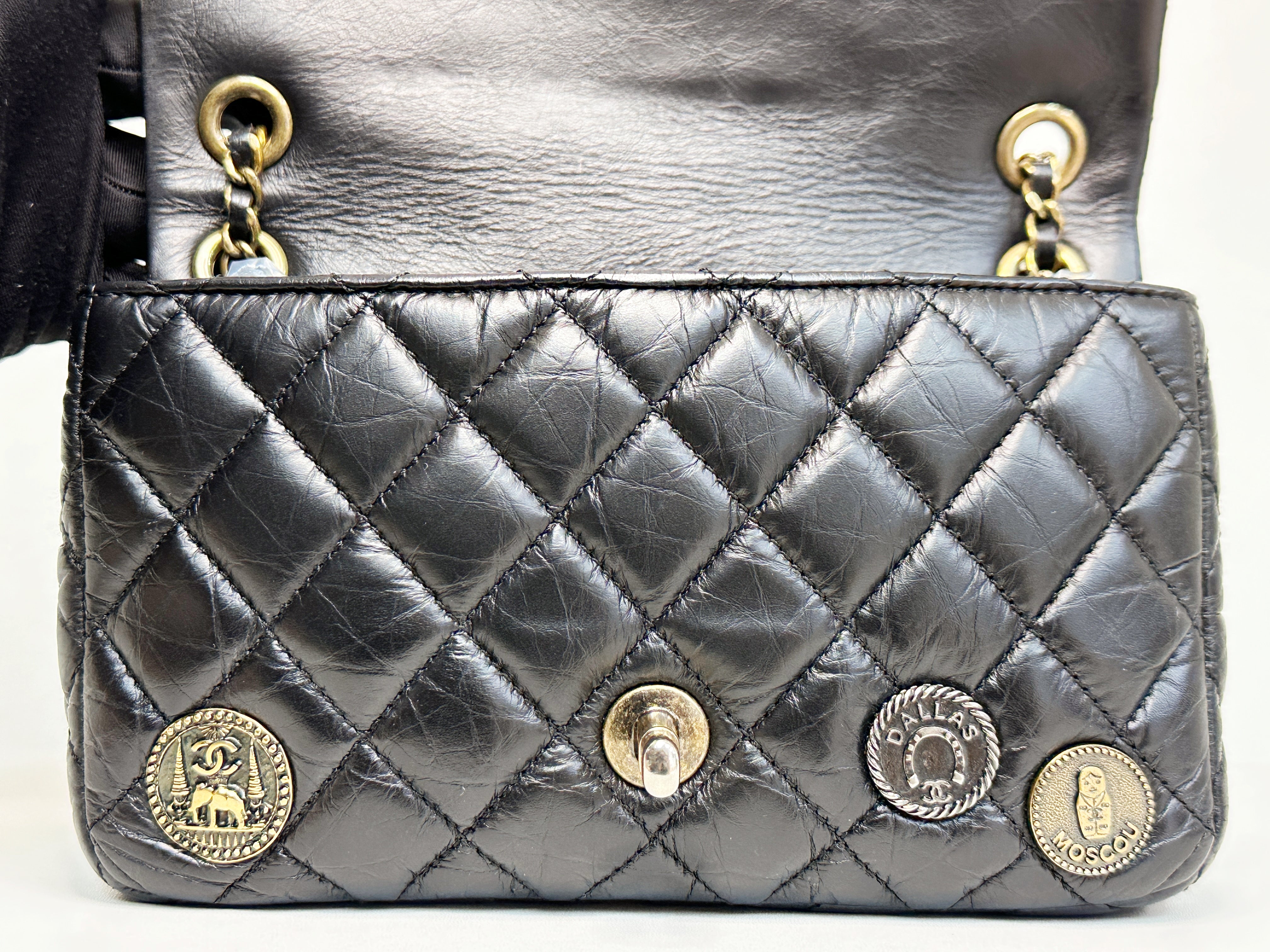 Chanel Mini Limited Edition Aged Calfskin Quilted Medallion Flap Black GHW 206 holo card