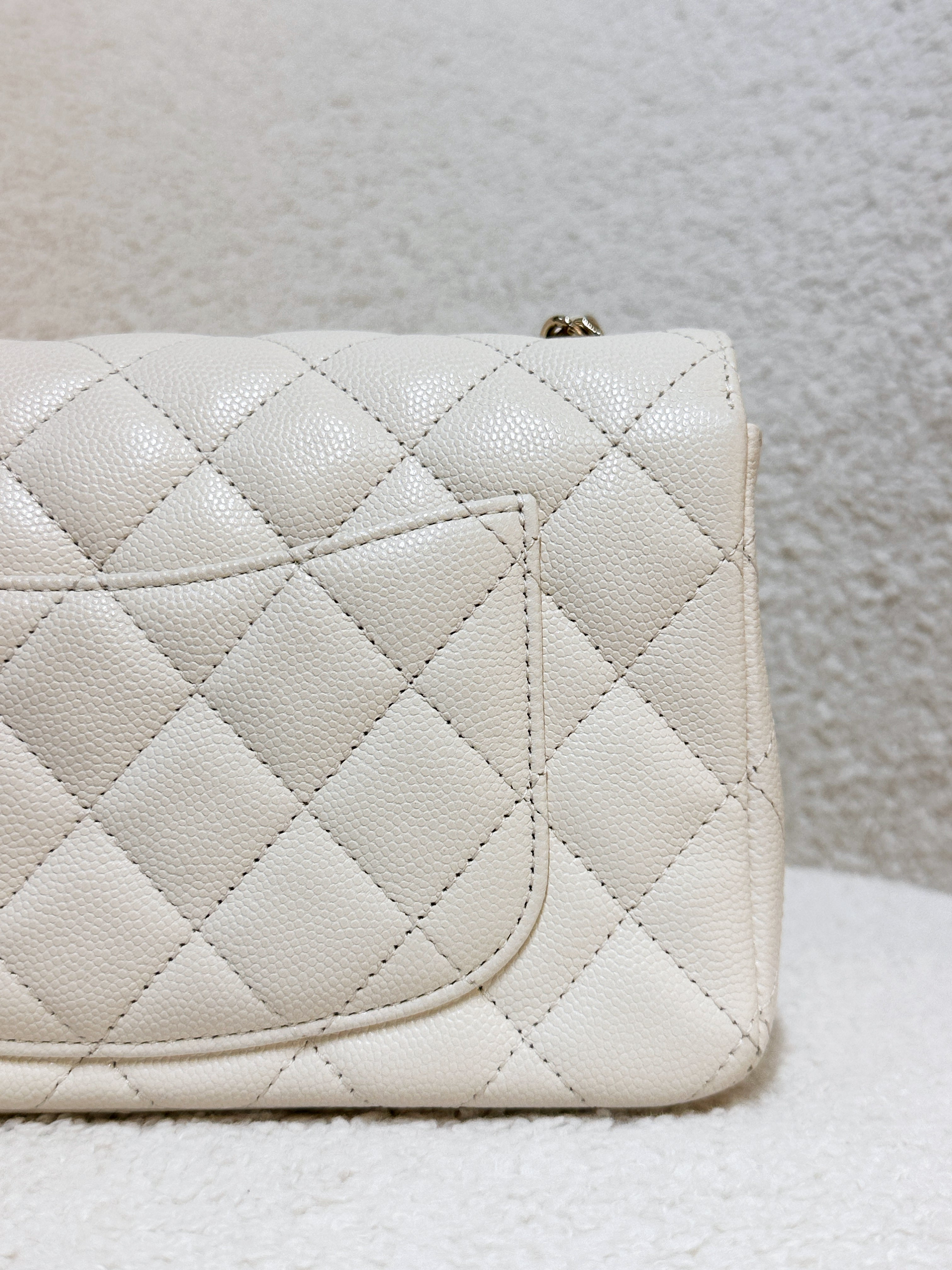 Chanel Mini Rectangular Classic Quilted Caviar Ivory 17C GHW 2383 holo card
