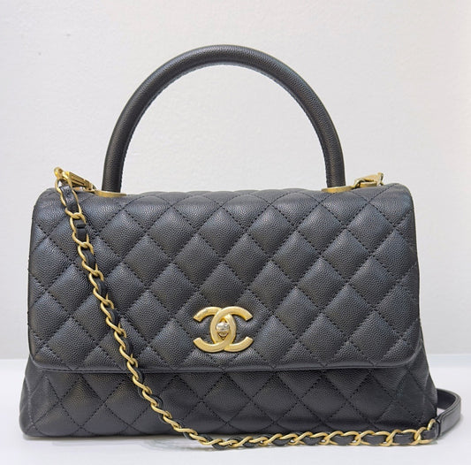 Chanel Medium Caviar Quilted Coco Handle Flap Black GHW