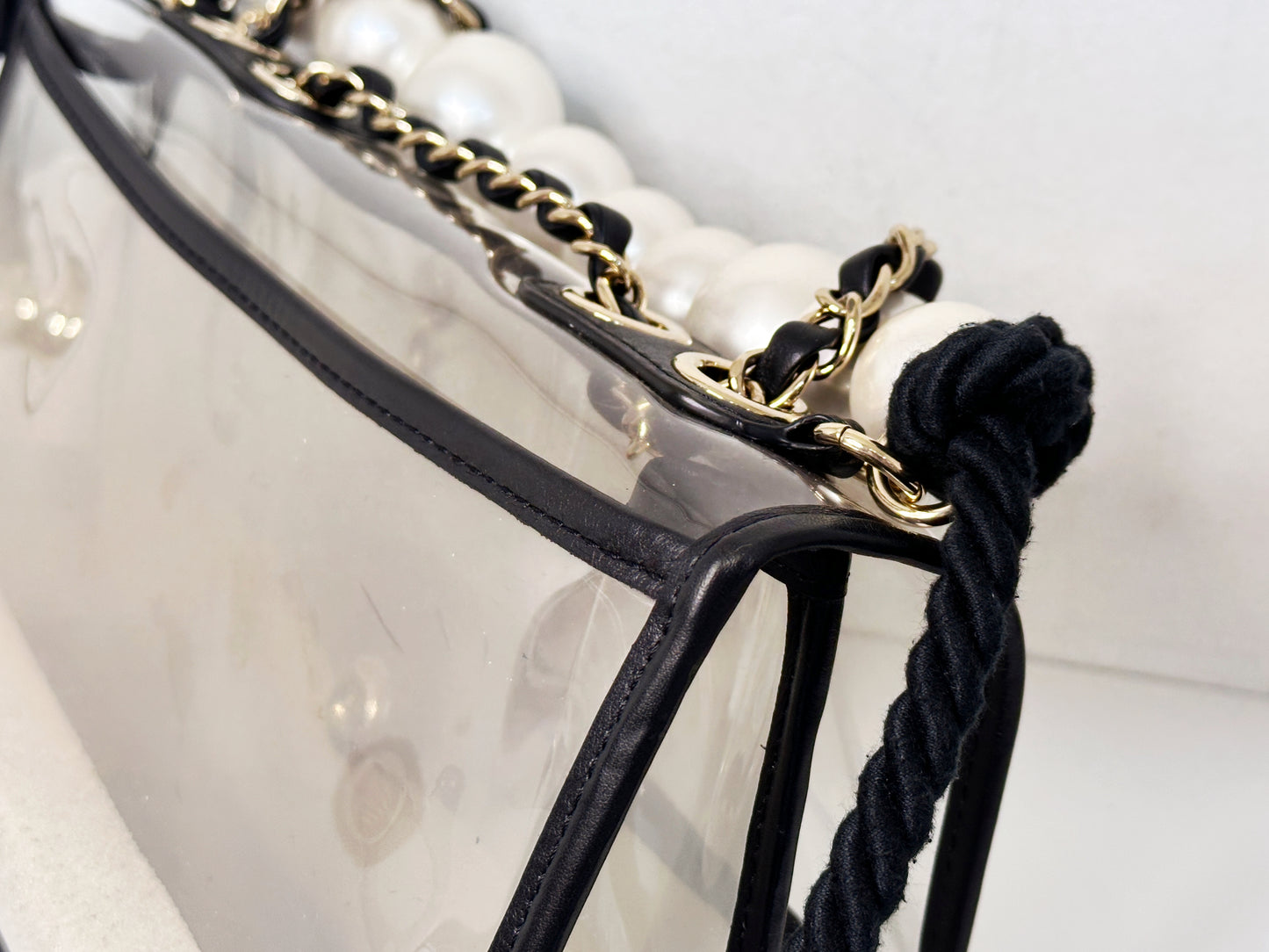 Chanel Medium Lambskin CoCo Sand PVC Sand By The Sea Flap With Pearl Strap Black 274 holo card