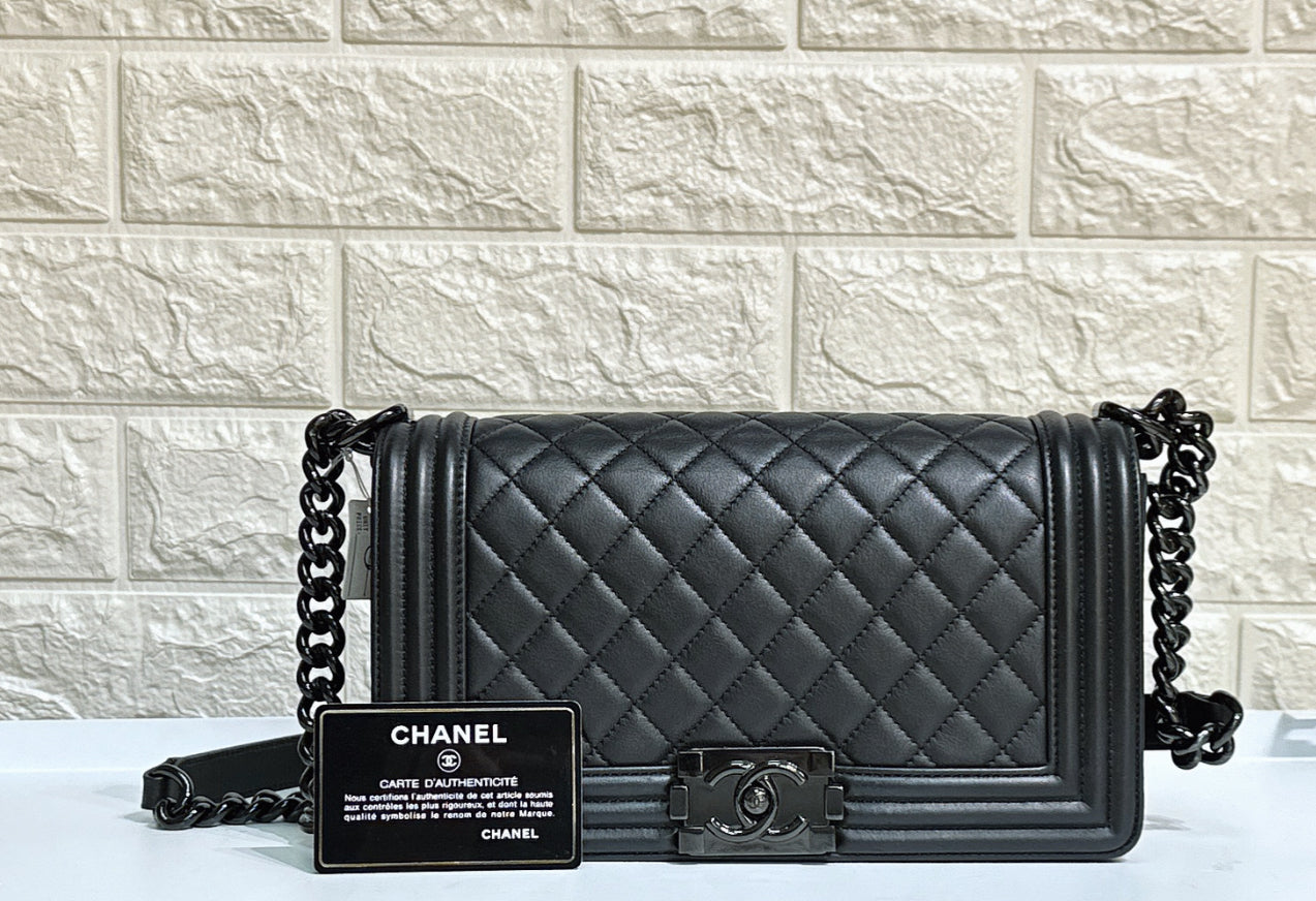 Chanel Medium Boy Bag SO Black Calfskin Black Hardware