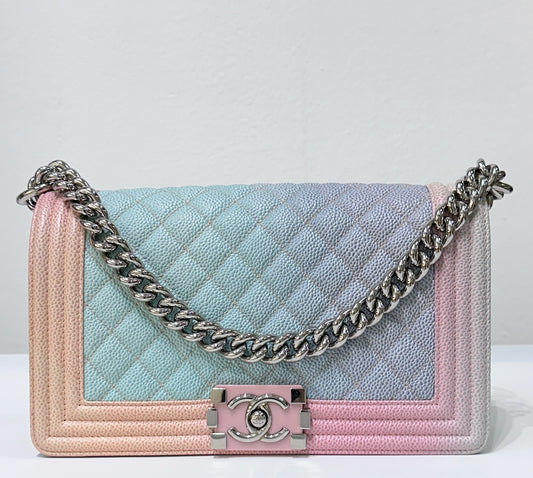 Chanel Rainbow Qulited Caviar LeBoy Bag Medium