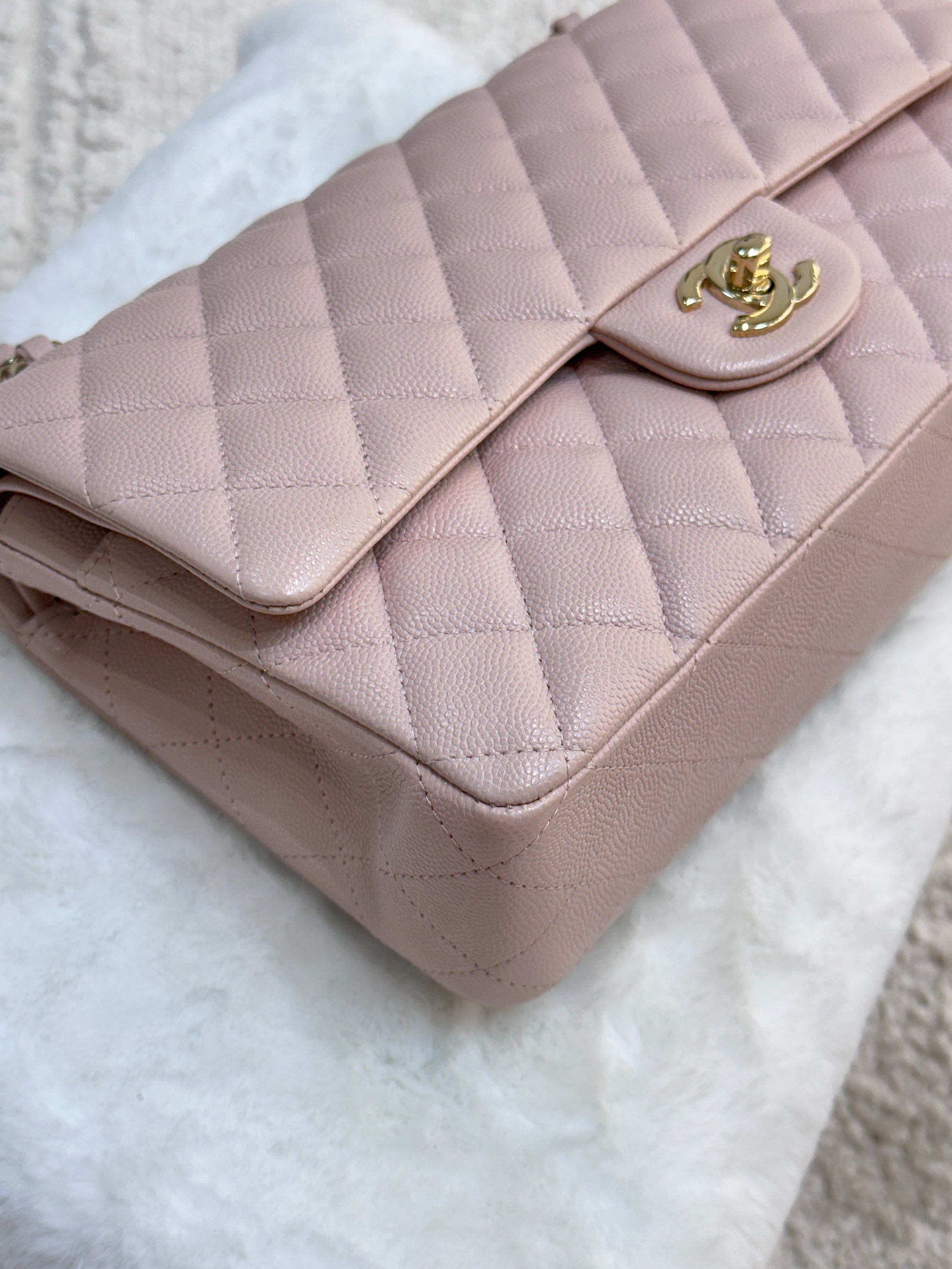 Chanel Medium Caviar Quilted Double Flap Light Pink 21C
