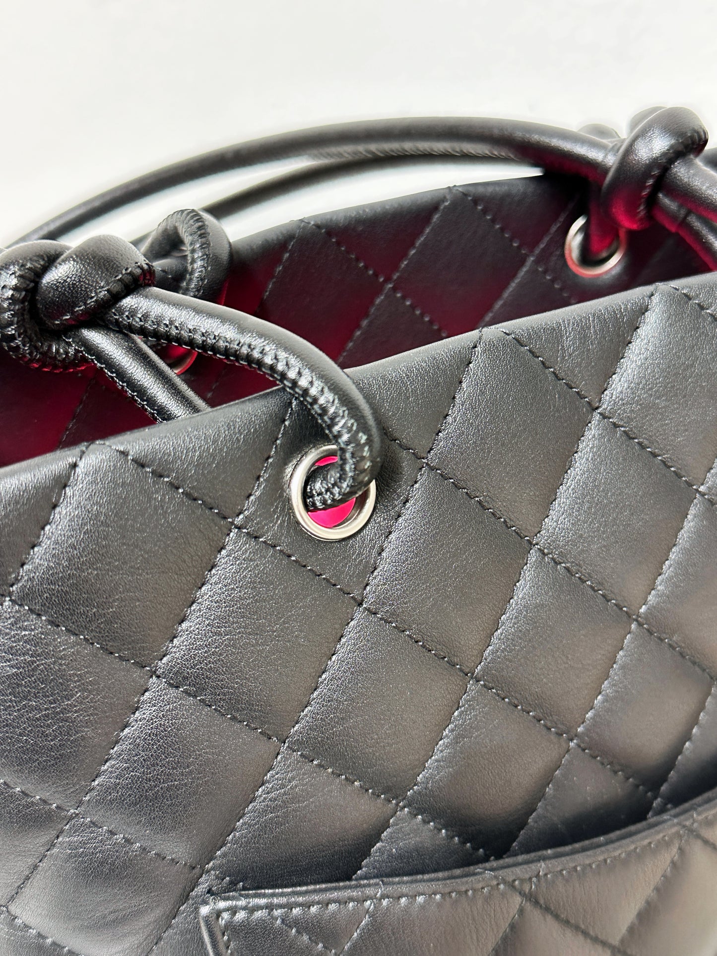 Chanel Calfskin Cambon Line Medium Tote Bag Black 1531 holo