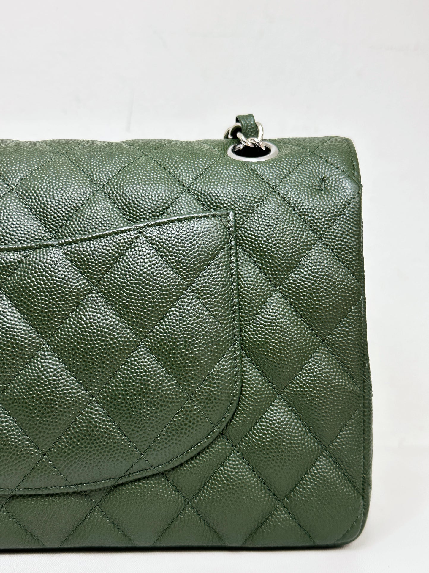 Chanel Medium Classic Quilted Double Flap Bag Green 2517 holo