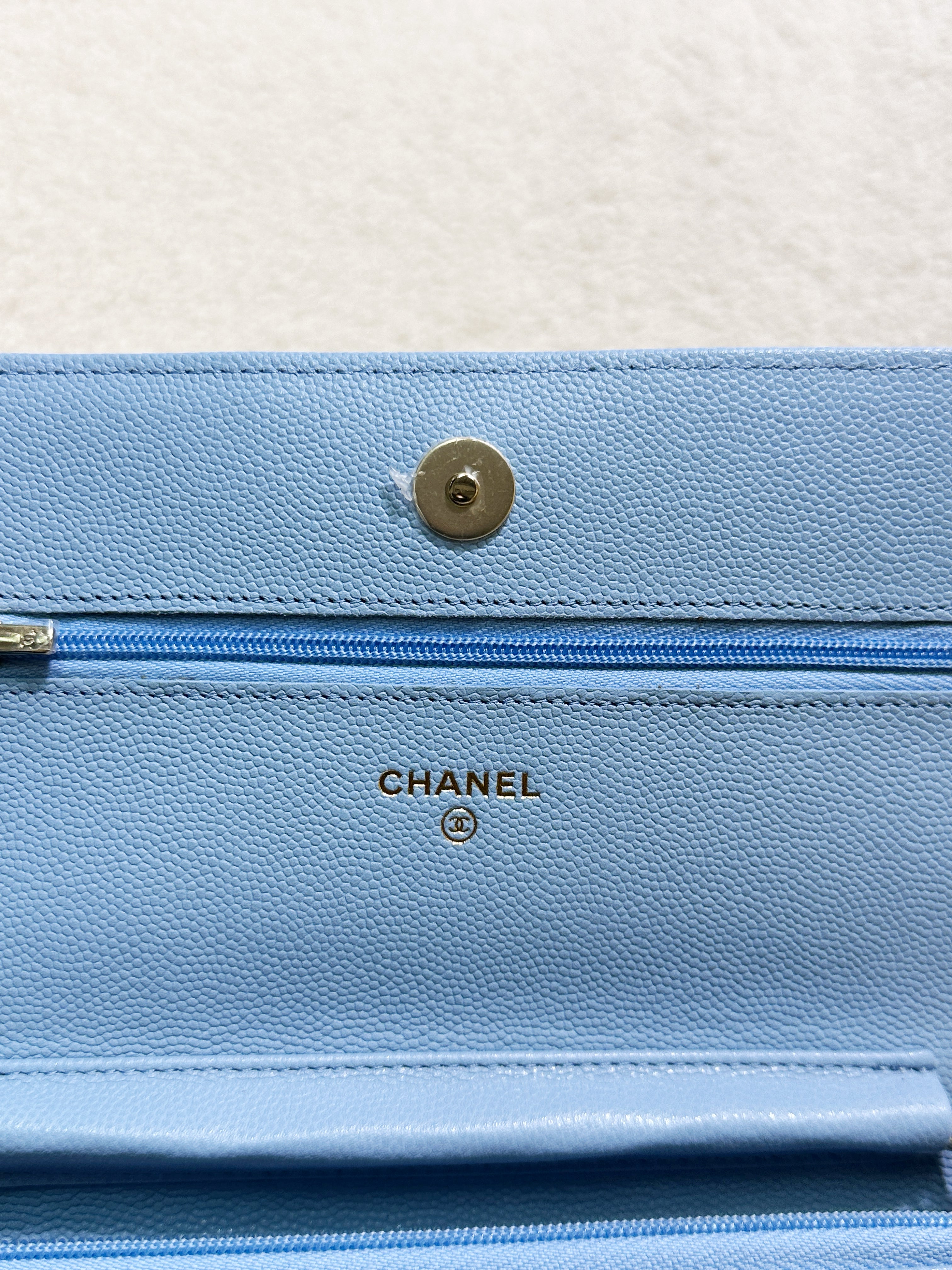 Chanel Classic Wallet on Chain Caviar Blue GHW G1L4 microchip