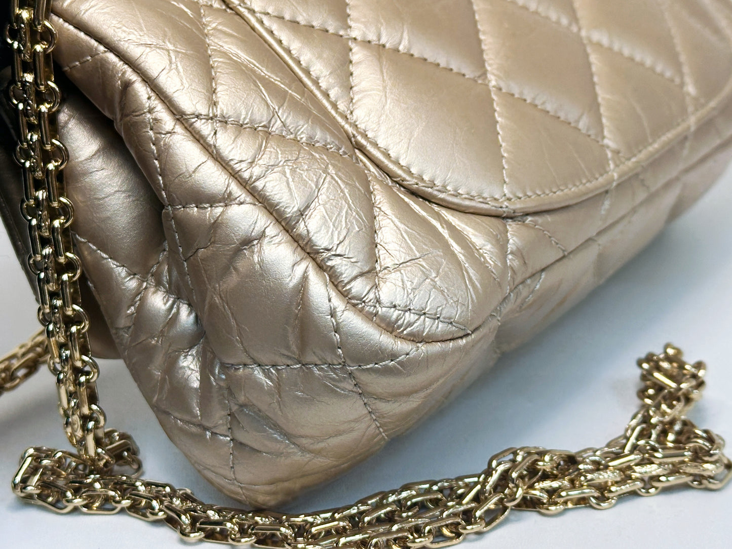 Chanel Aged Calfskin Quilted 2.55 Reissue Mini Hanger Flap Gold 2355 holo card