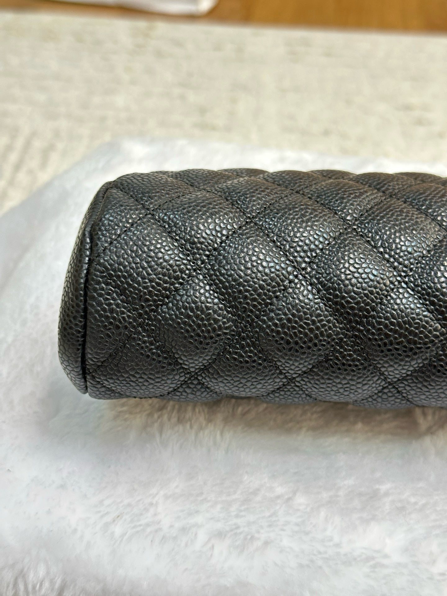 Chanel Quilted Timeless Kisslock Clutch Black Caviar SHW 1228 holo card