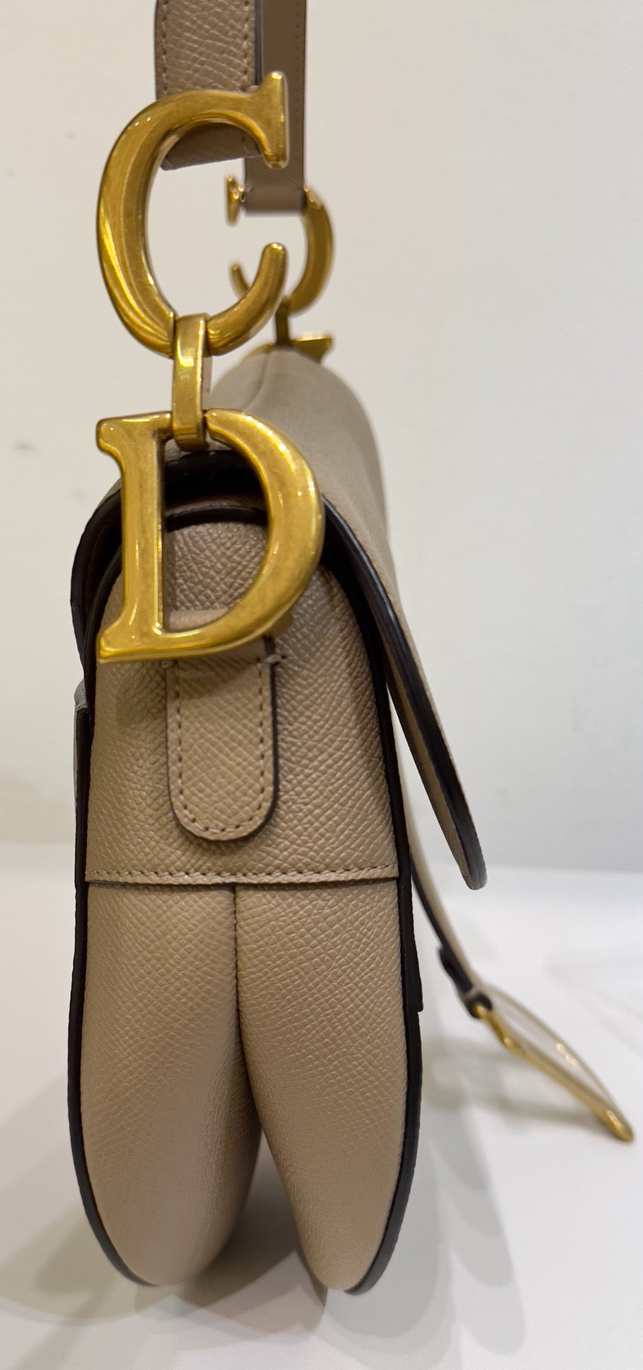 Christian Dior Small Calfskin Saddle Bag Taupe GHW