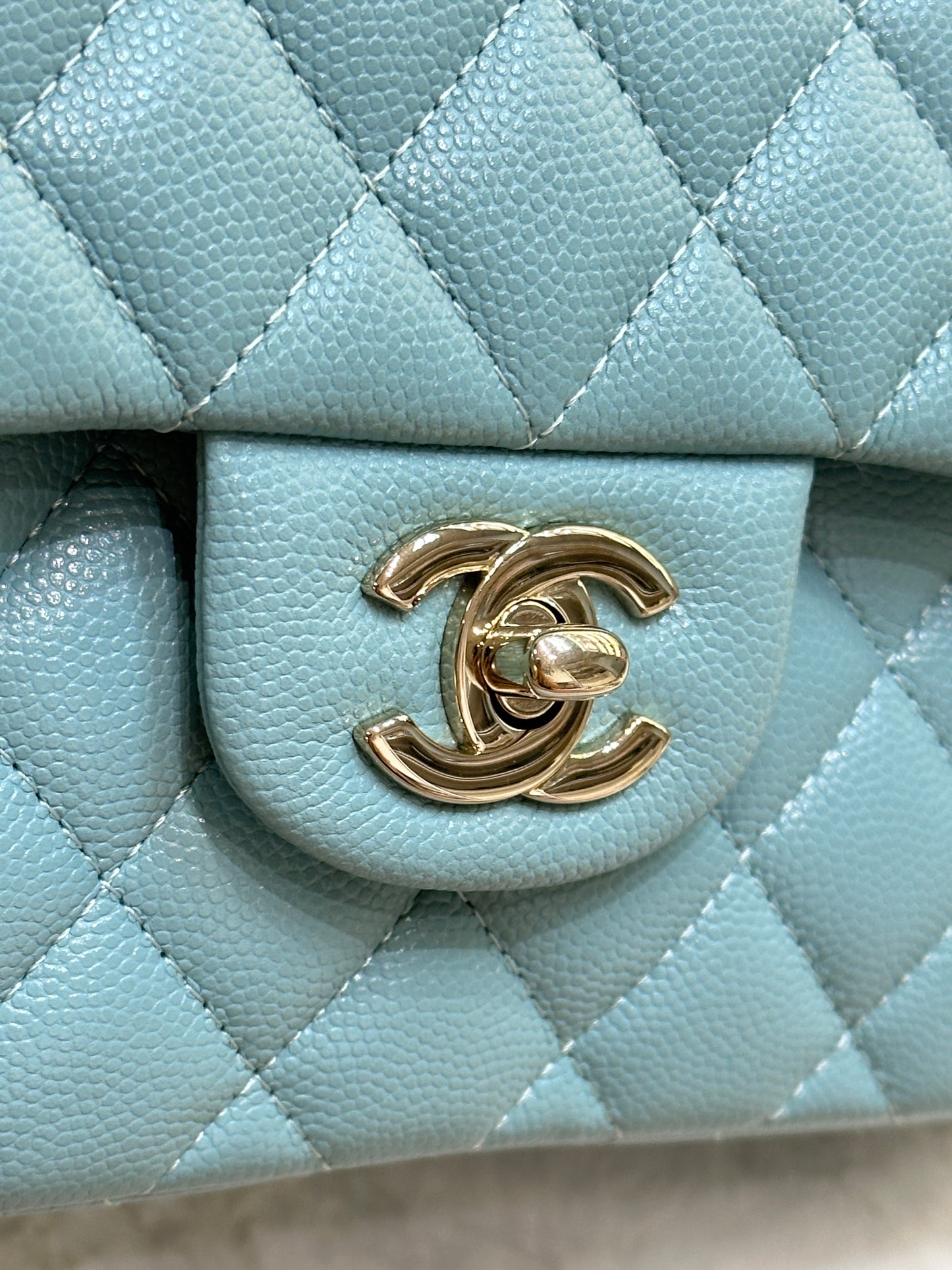 Chanel Small Classic Caviar Double Flap Tiffany Blue 20C GHW