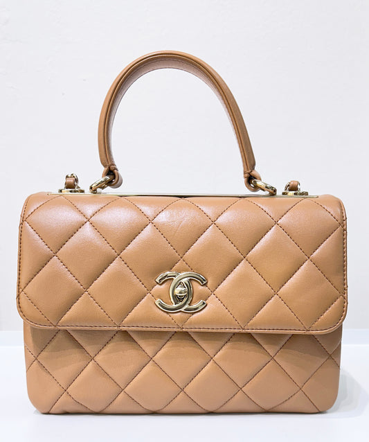 CHANEL Lambskin Quilted Small Trendy CC Flap Dual Handle Bag Camel 19K