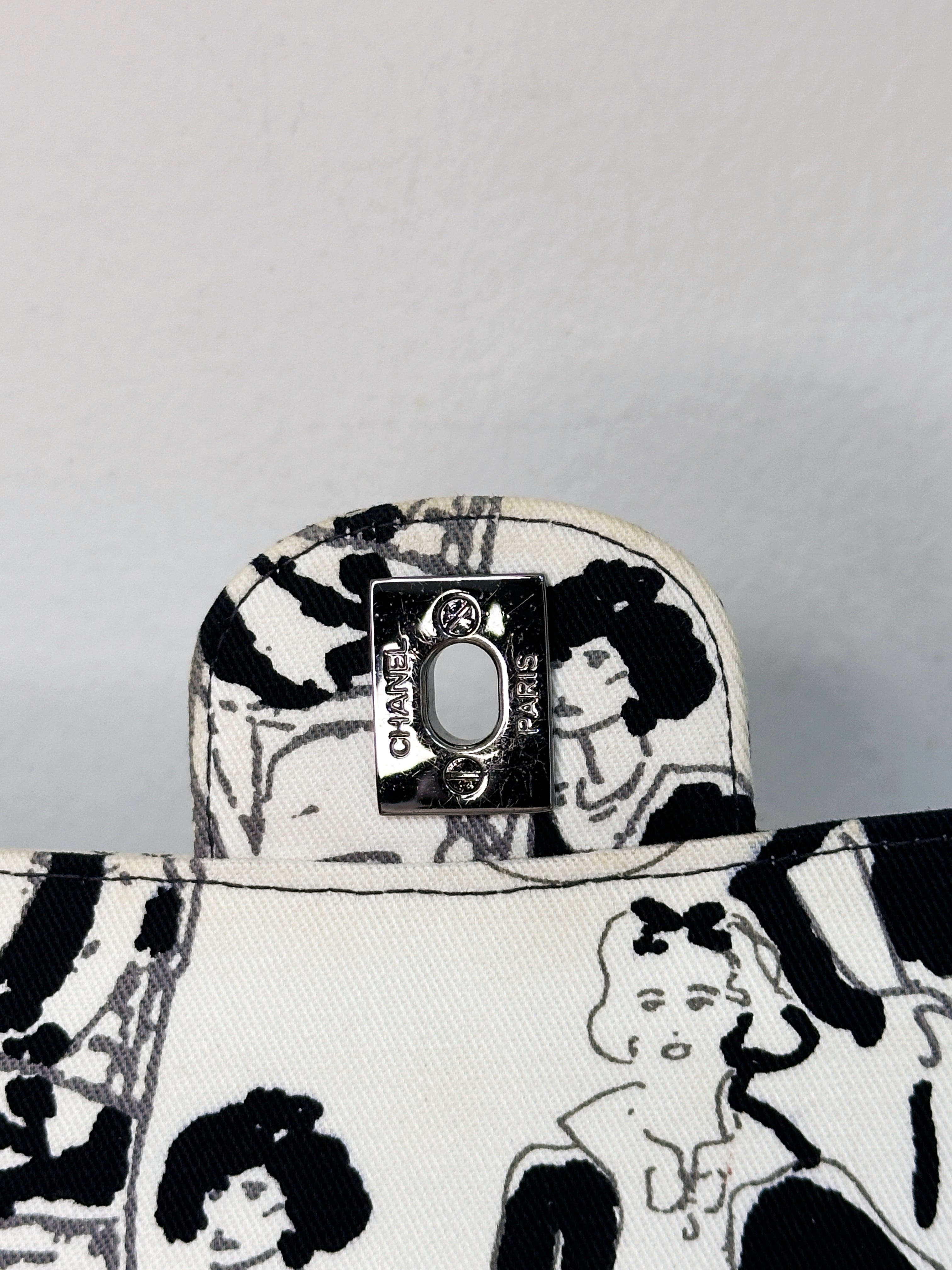 Chanel Canvas Coco Icons Medium Double Flap Bag Black White 827 holo card