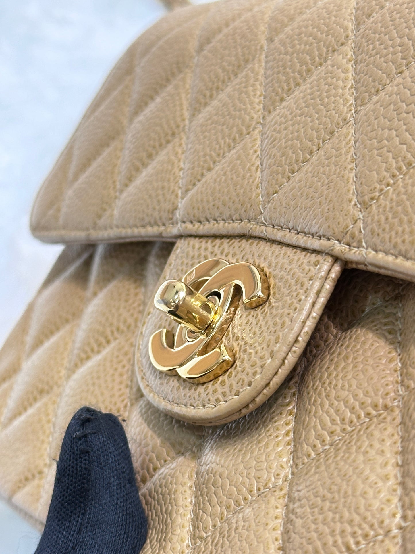 Chanel Small Caviar Quilted Double Flap Bag Beige