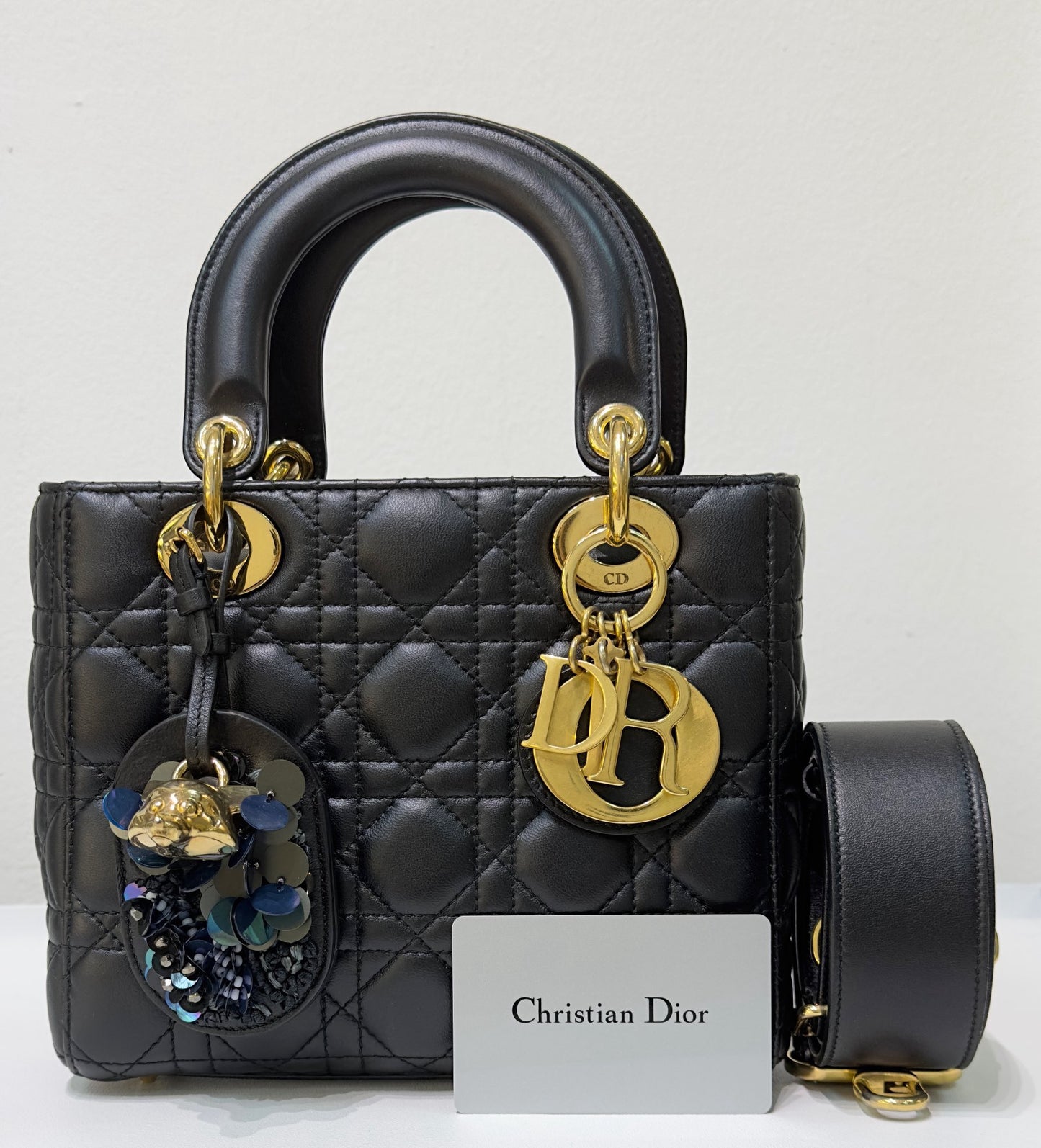 Christian Dior Small Exclusive Limited Edition Lady Dior with Fox charm Black