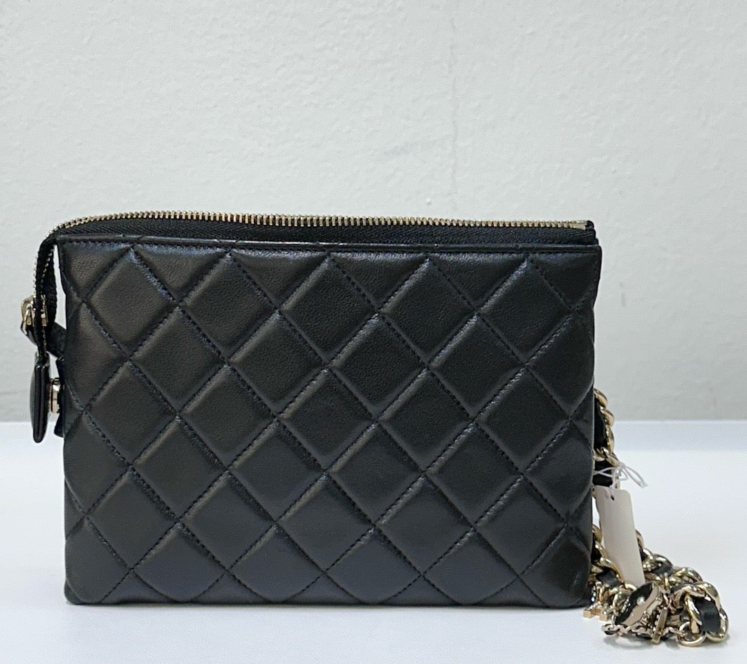 Chanel Coco Charms Quilted Pouch Bag Black