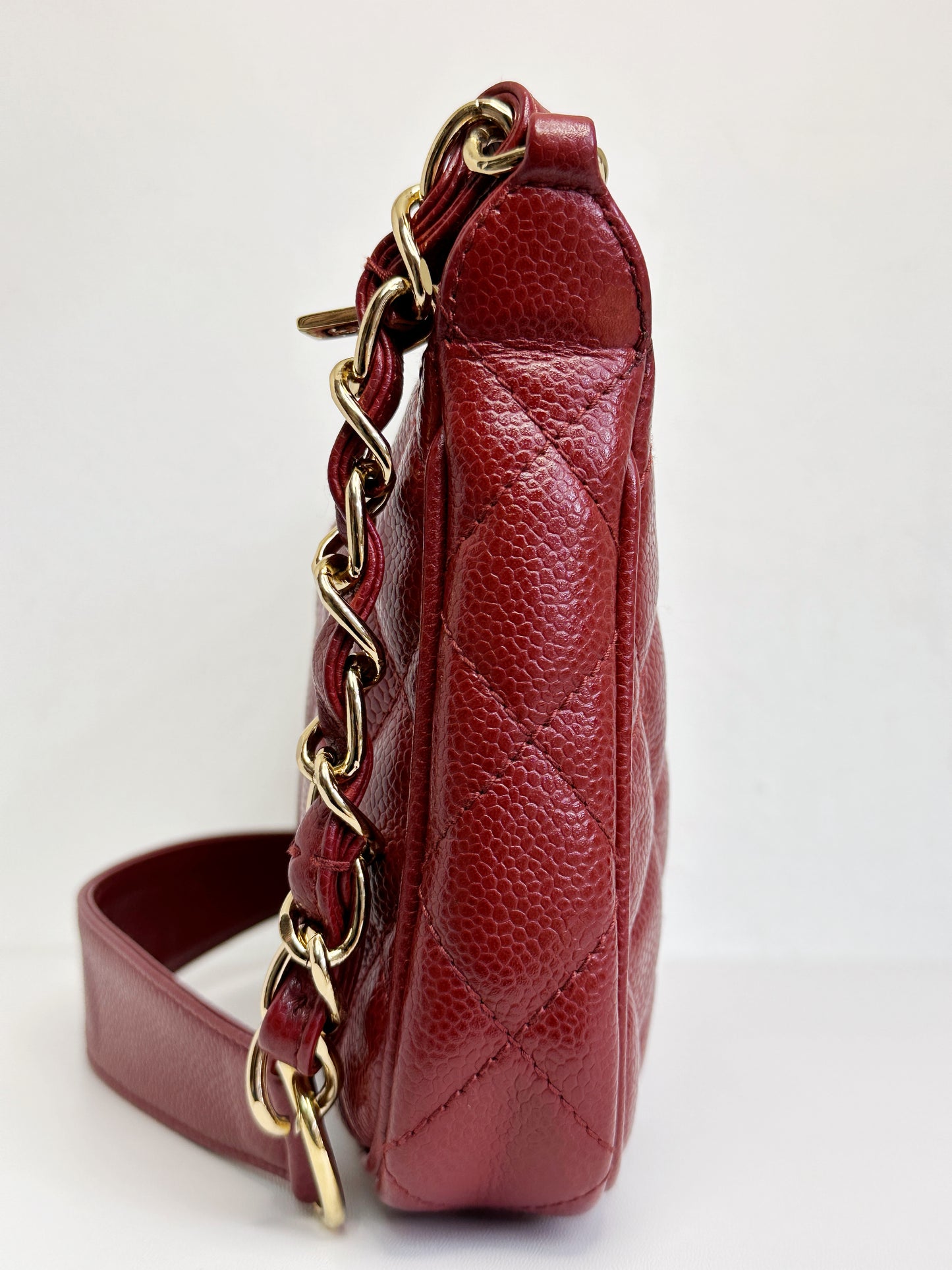 Chanel Small Caviar Quilted Pochette Shoulder Bag Red GHW