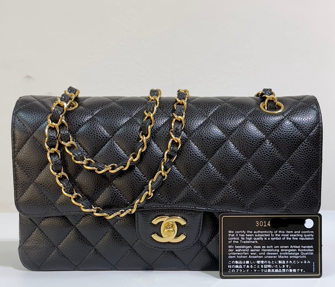 Chanel Medium Quilted Caviar Classic Double Flap Bag Black GHW 3014 holo card