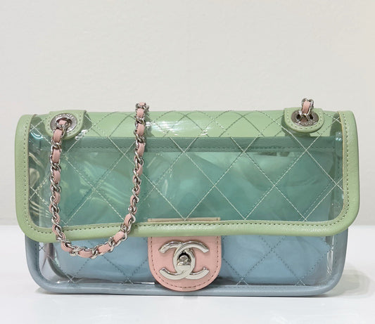 Chanel Mini Coco Splash PVC Flap Bag Blue/Green/Pink Silver Hardware