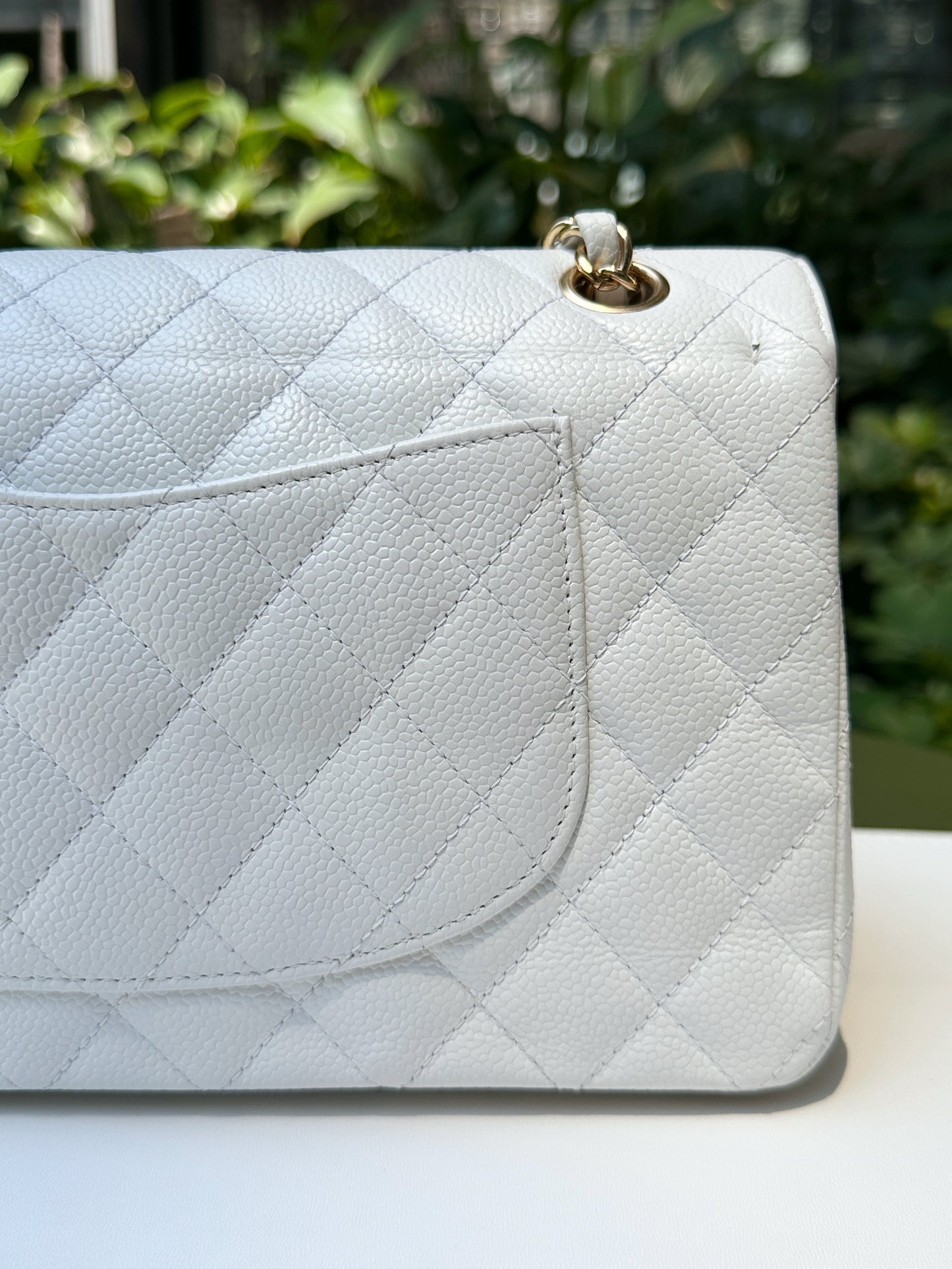 Chanel White Caviar Medium Classic Double Flap Bag 1350 holo