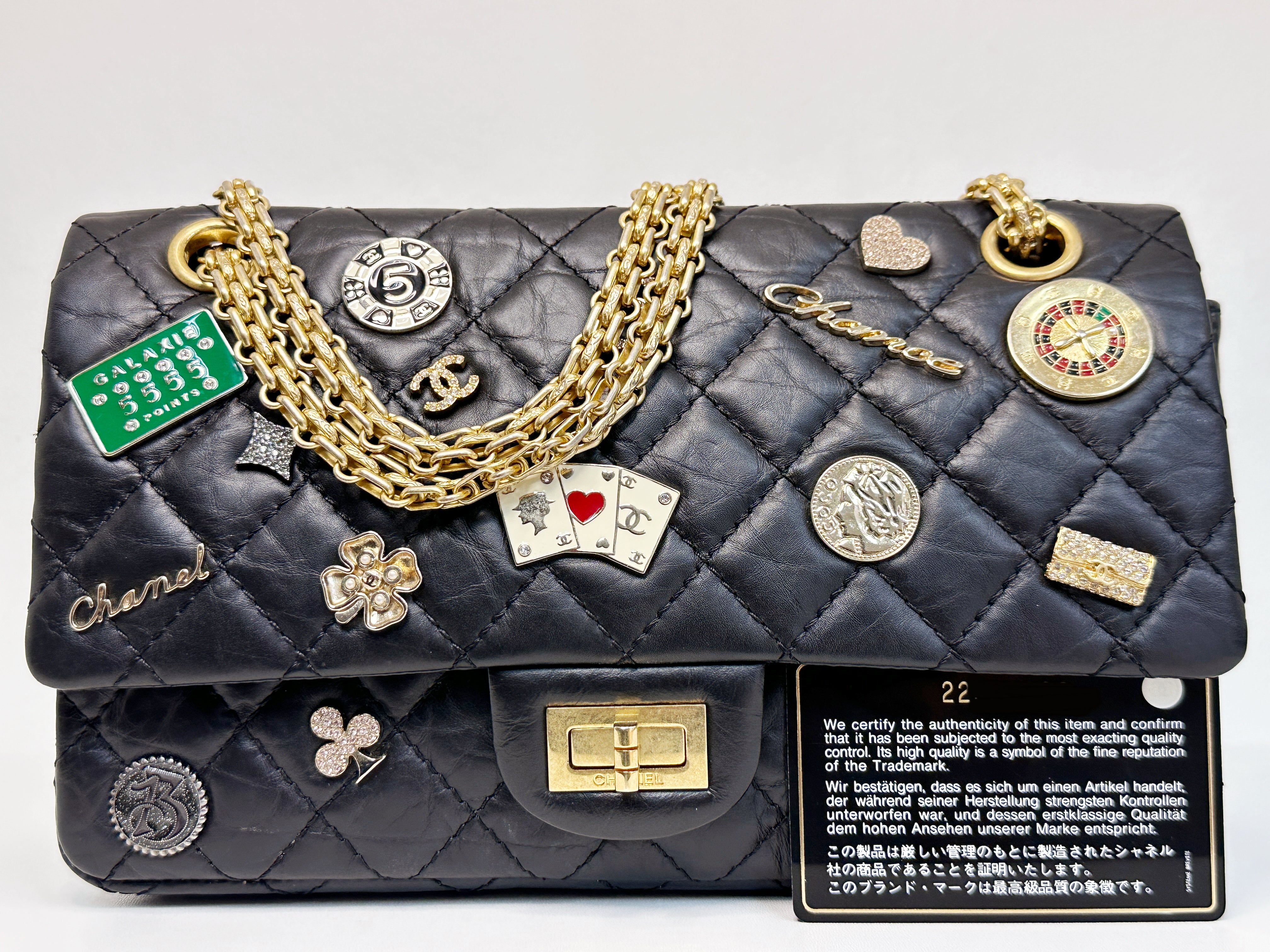 Chanel Small 2.55 Reissue Aged Calfskin Lucky Charms 225 Flap Black GHW