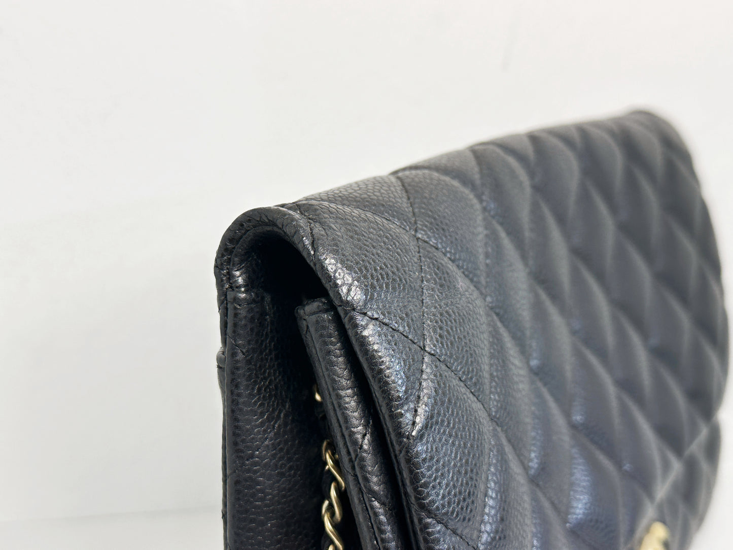 Chanel Caviar Quilted Clutch With Chain Flap Black GHW 2045 holo