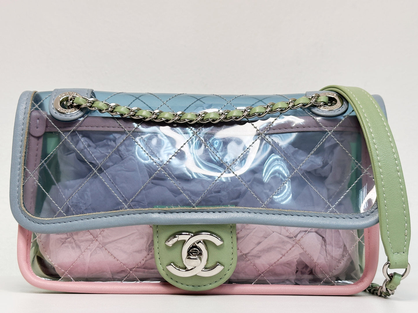 Chanel Coco Splash PVC Mini Flap Bag Blue/Pink/Green 2582 holo