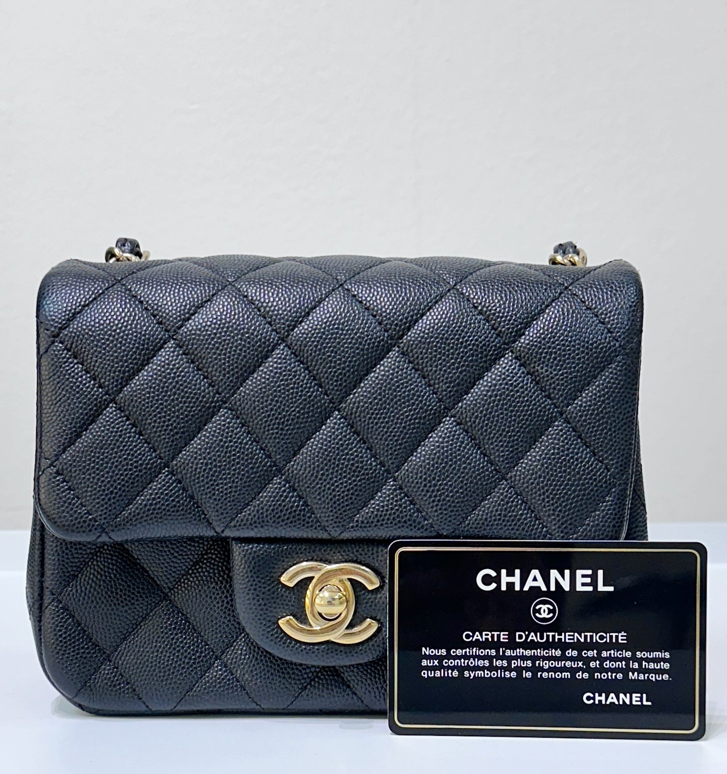 Chanel Mini Square Black Caviar Gold Hardware