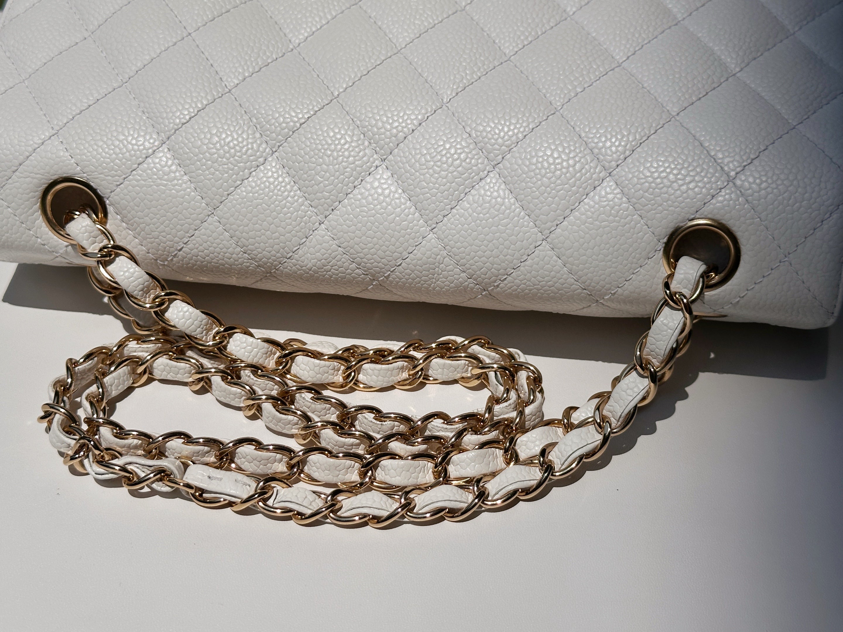Chanel White Caviar Medium Classic Double Flap Bag 1350 holo