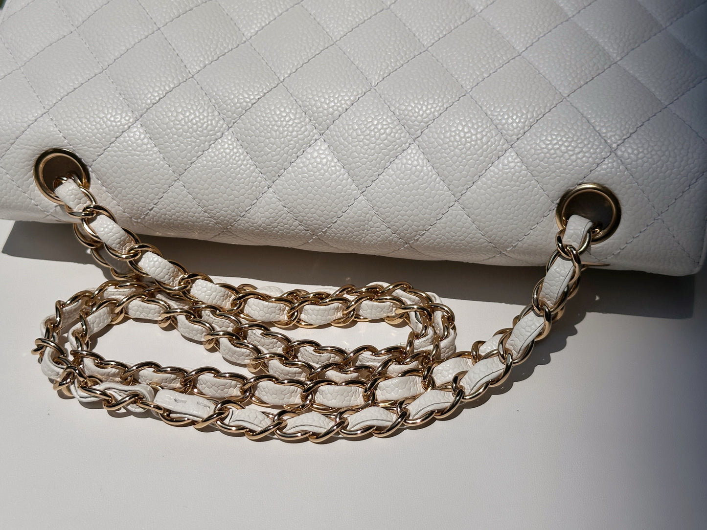 Chanel White Caviar Medium Classic Double Flap Bag 1350 holo