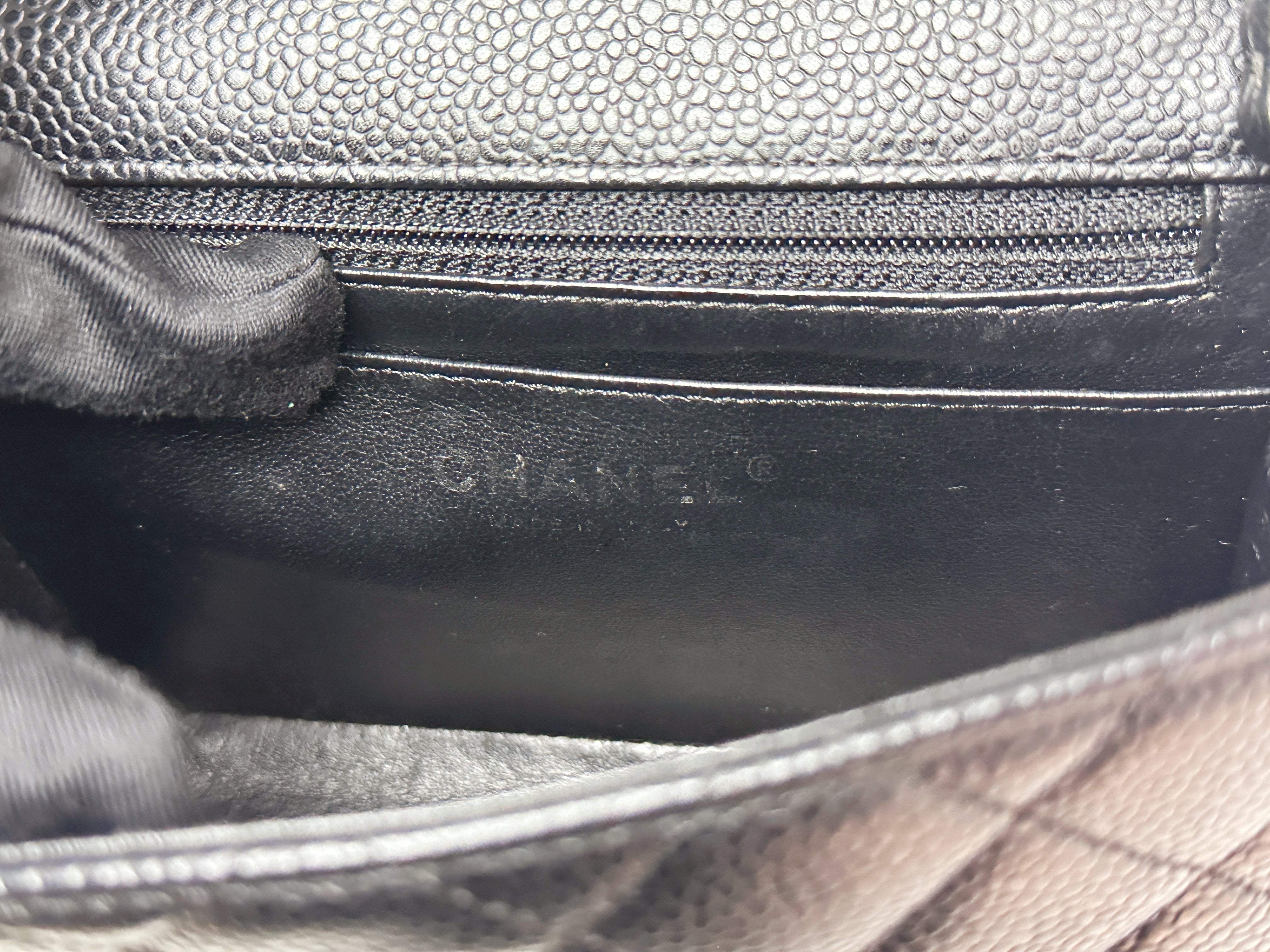 Chanel Mini Square Classic Quilted Caviar Single Flap Bag Black SHW 1184 holo card