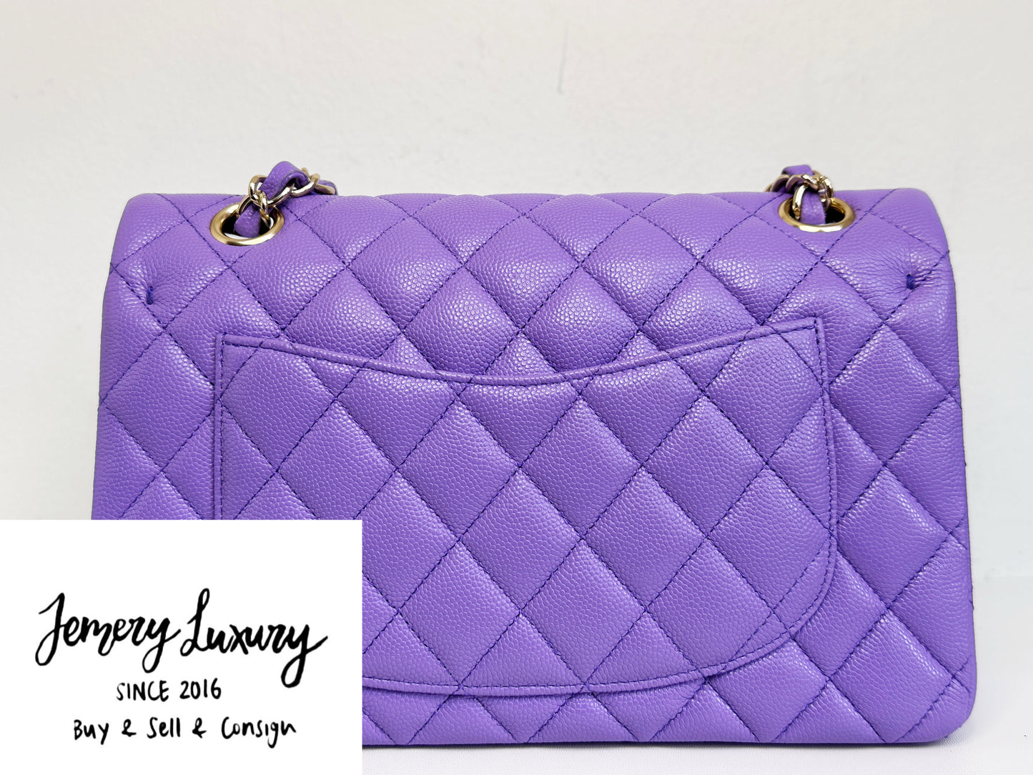 Chanel 20S Small Caviar Classic Quilted Double Flap Bag Purple LGHW 2976 holo card