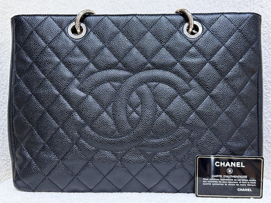 Chanel Caviar Grand Shopping Tote GST Black SHW 1594 holo card