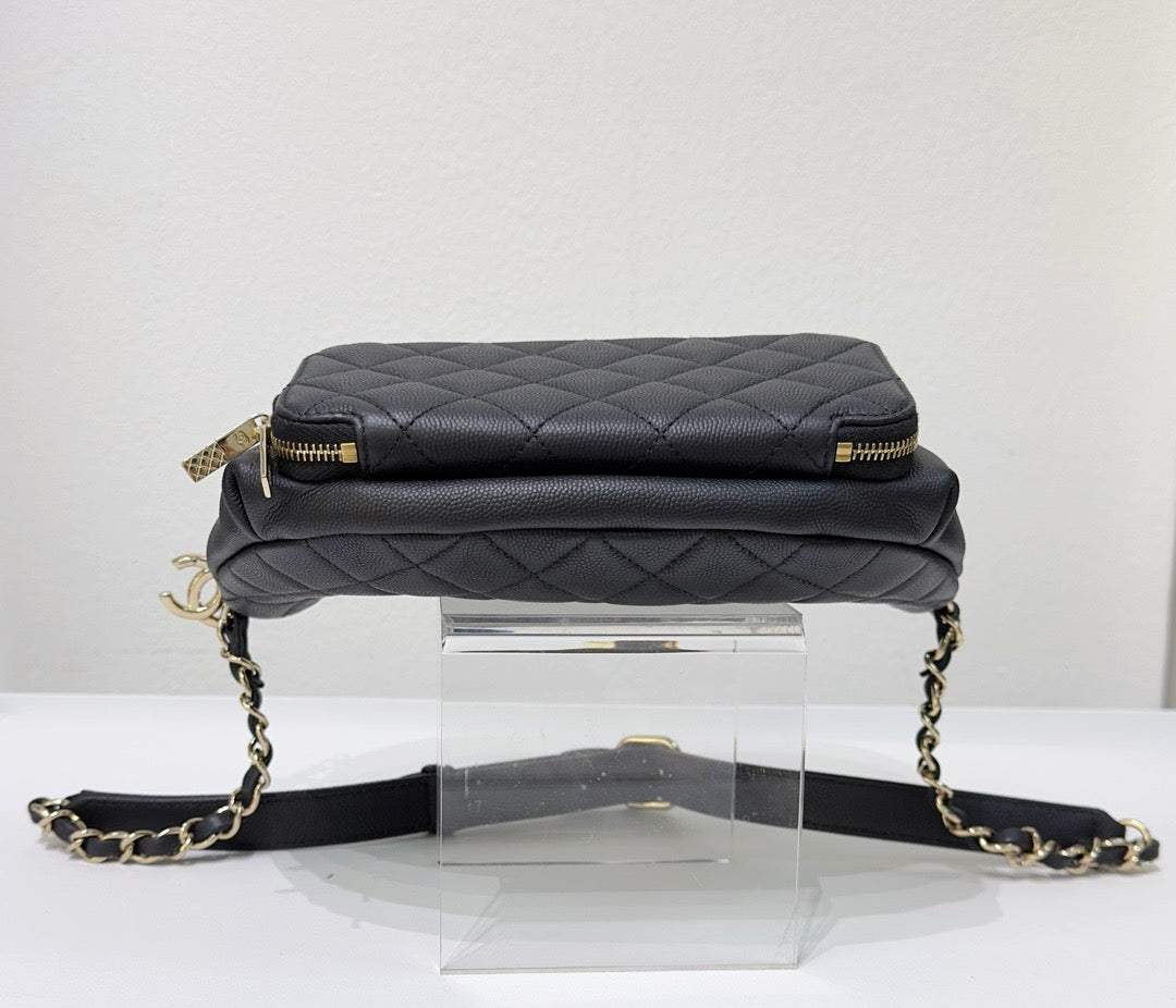 Chanel Black Quilted Caviar Leather Business Affinity Waist Belt Bag