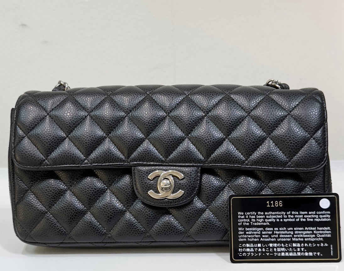 Chanel Caviar East West Flap Bag Black SHW 1186 holo card