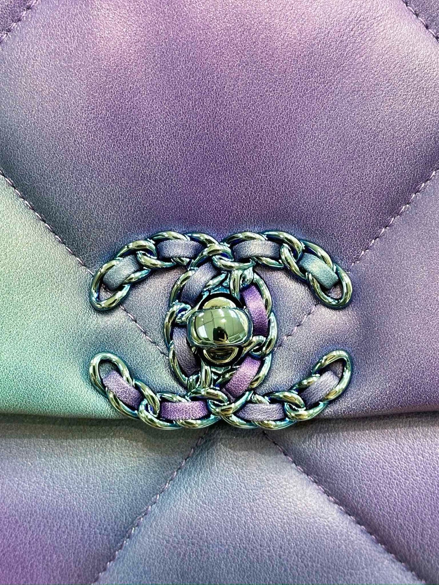 Chanel Medium Quilted 19 Flap Calfskin Tie Dye Blue Purple