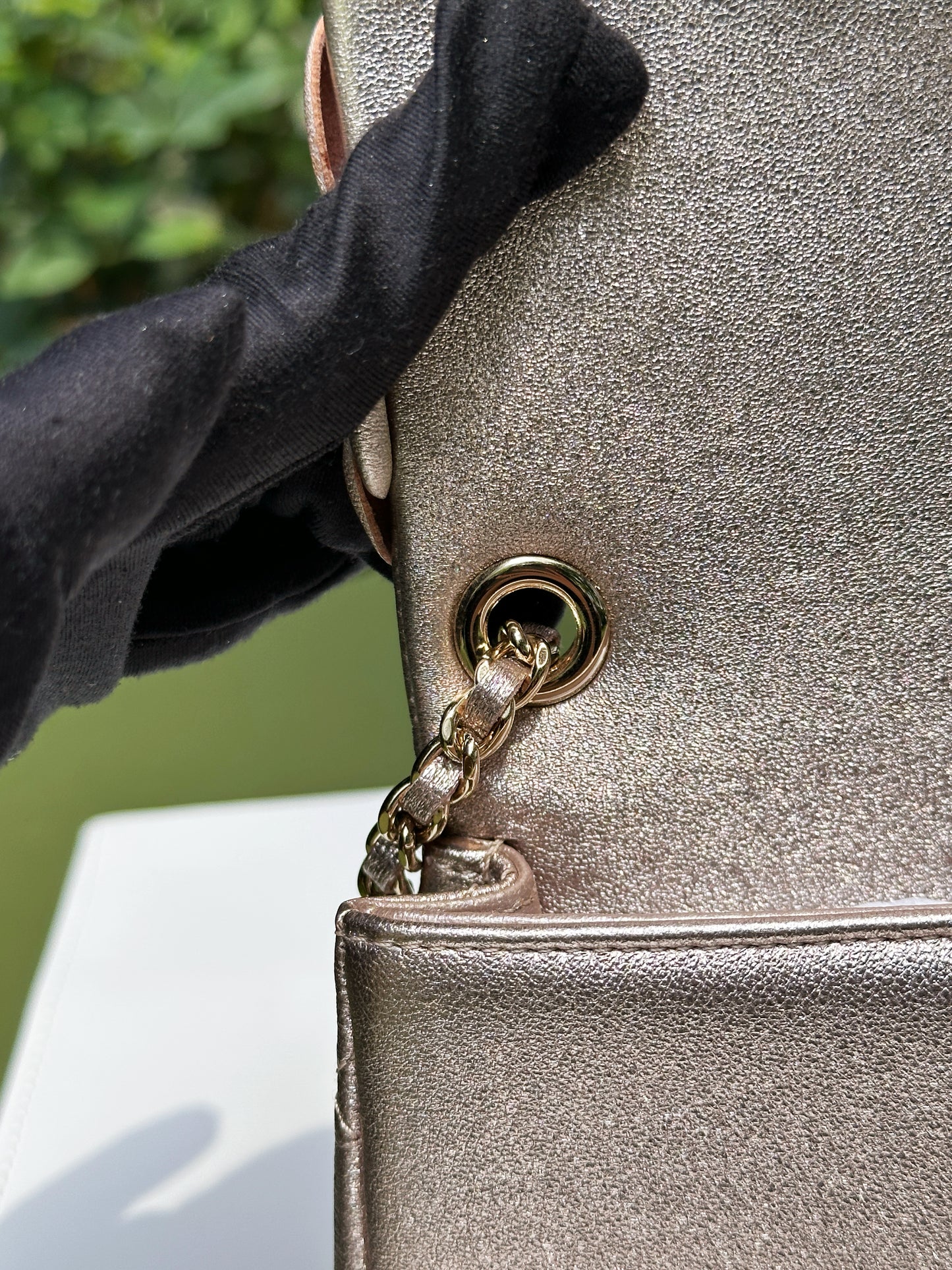 Chanel Camellia Mini Metallic Rose Gold/Pink Lambskin Gold Hardware 2078 holo card