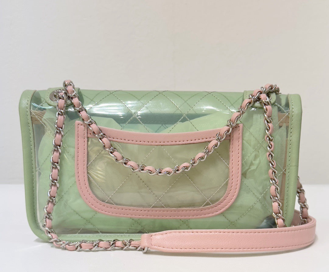 Chanel Mini Coco Splash PVC Flap Bag Blue/Green/Pink Silver Hardware