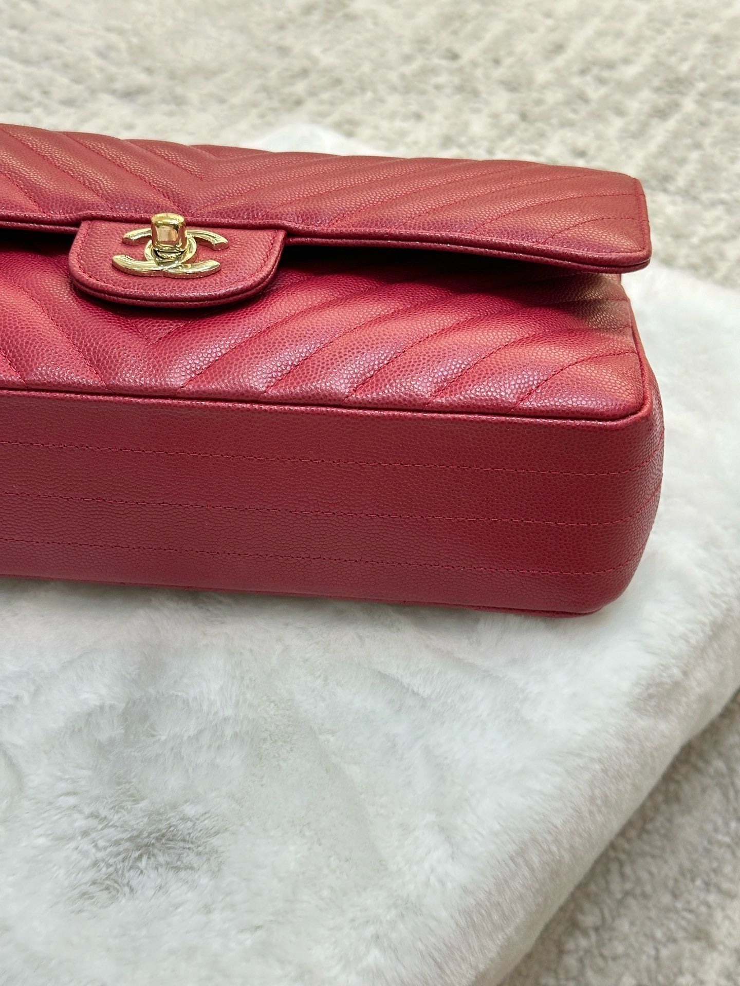 Chanel Medium Chevron Caviar Double Flap Red GHW