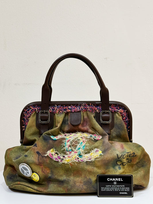 Chanel Green Graffiti Canvas On The Pavements Bowling Bag 2110 holo card