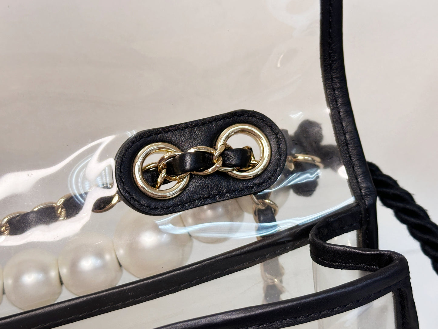 Chanel Medium Lambskin CoCo Sand PVC Sand By The Sea Flap With Pearl Strap Black 274 holo card