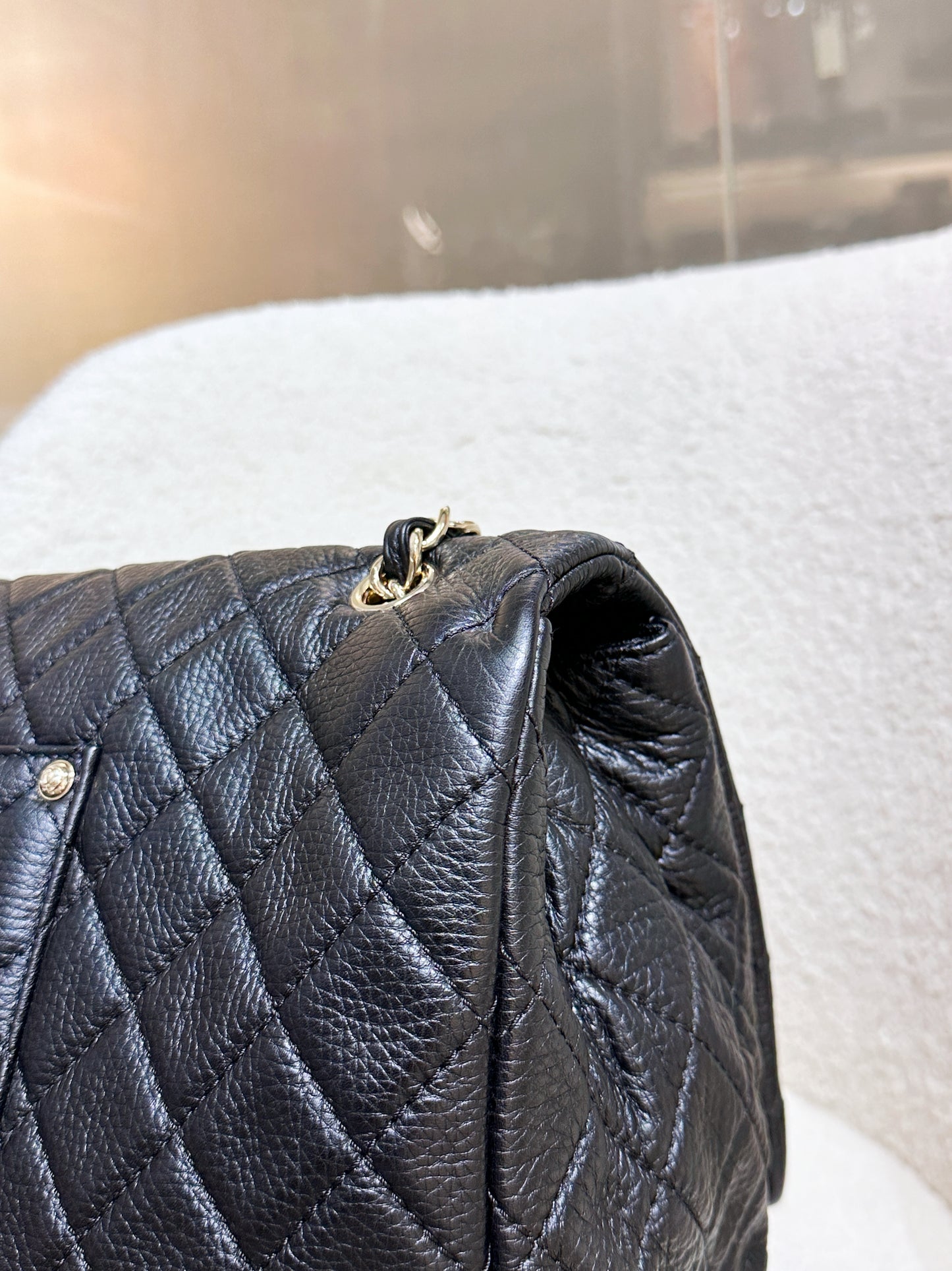 Chanel 2017 Calfskin Quilted XXL Travel Flap shoulder bag Black GHW 2354 holo card