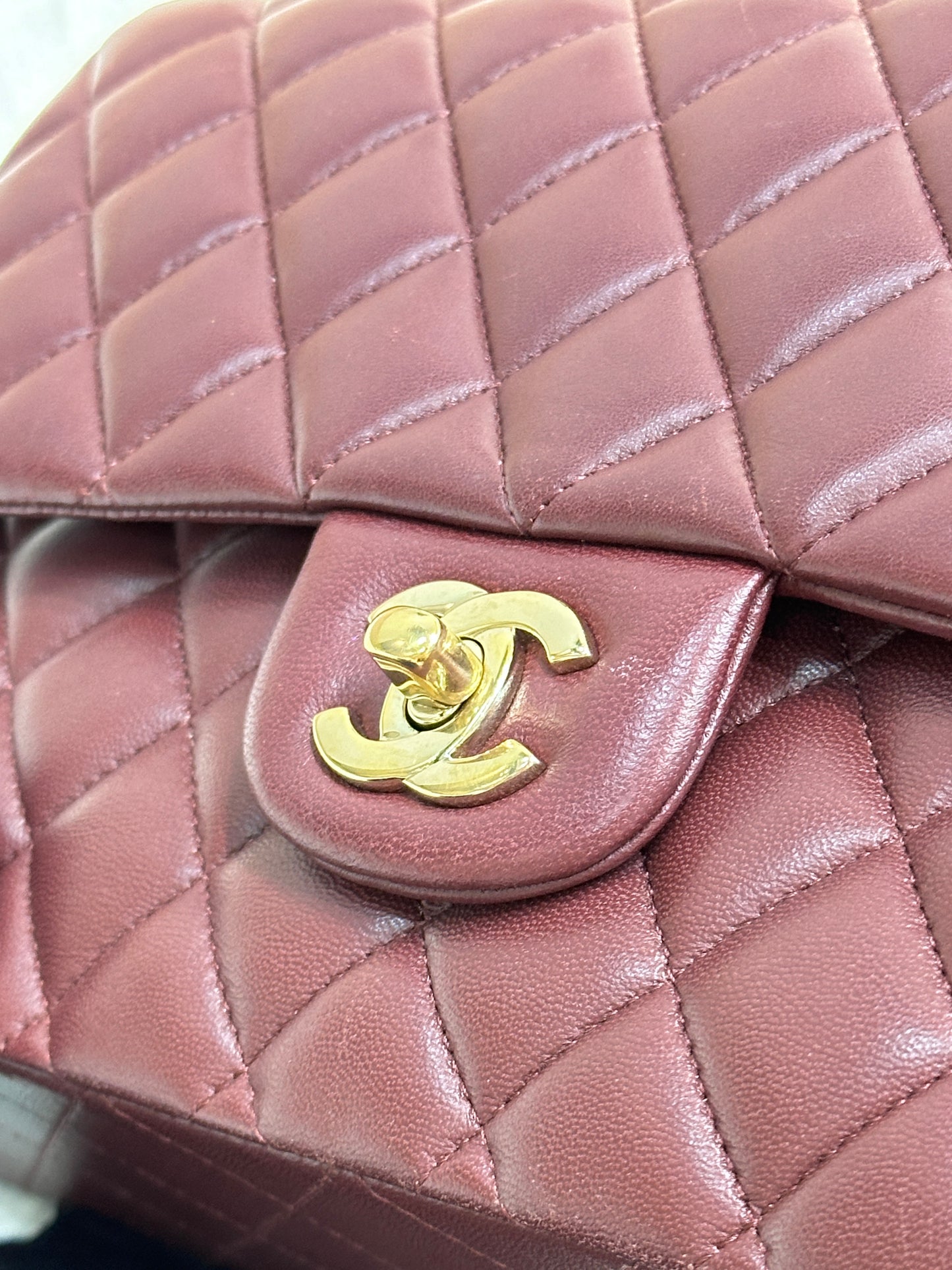 CHANEL Lambskin Quilted Medium Double Flap Burgundy