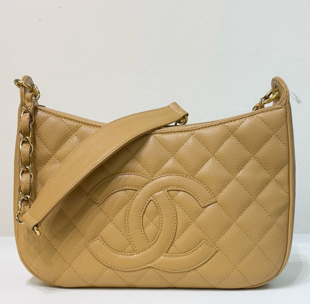 Chanel Caviar Leather Shoulder Bag Beige GHW