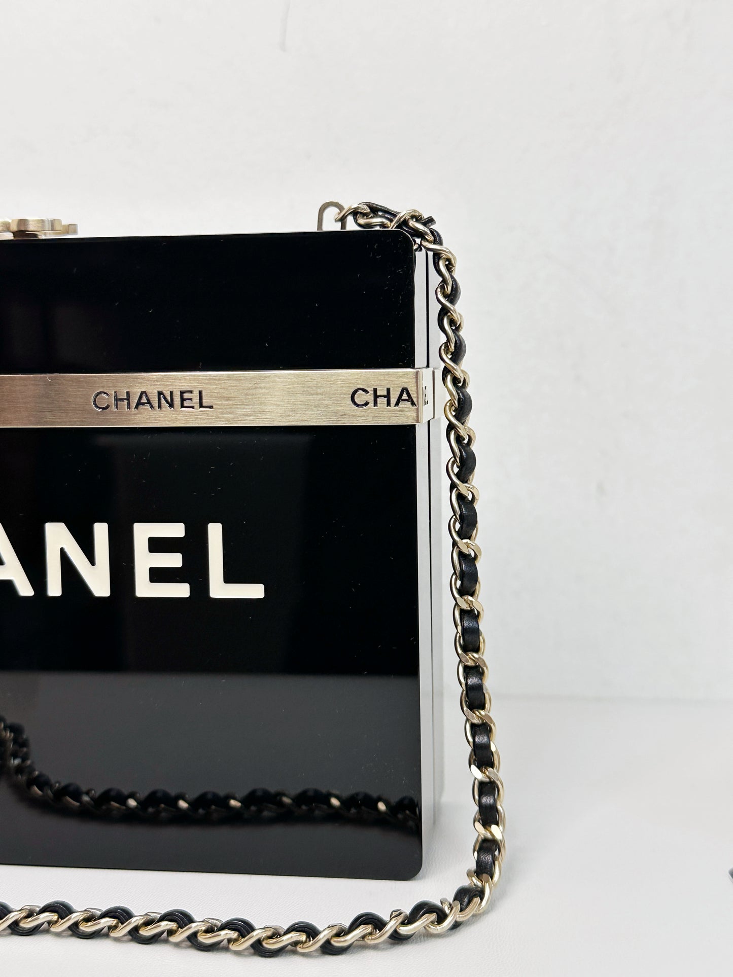 Chanel Plexiglass Gift Box Clutch Black 2327 holo card