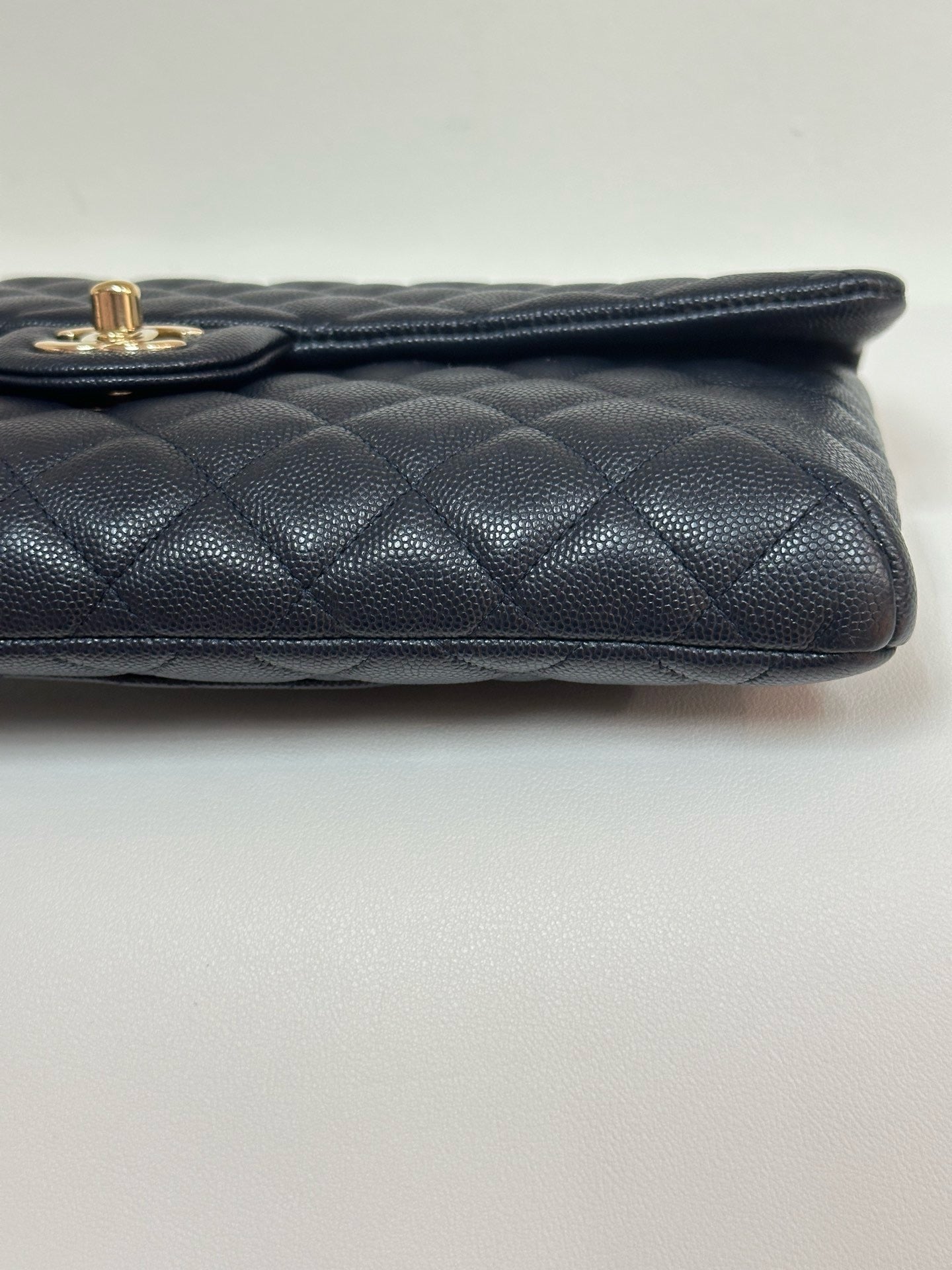 Chanel Quilted Caviar Classic Clutch Navy Blue GHW 2645 holo card