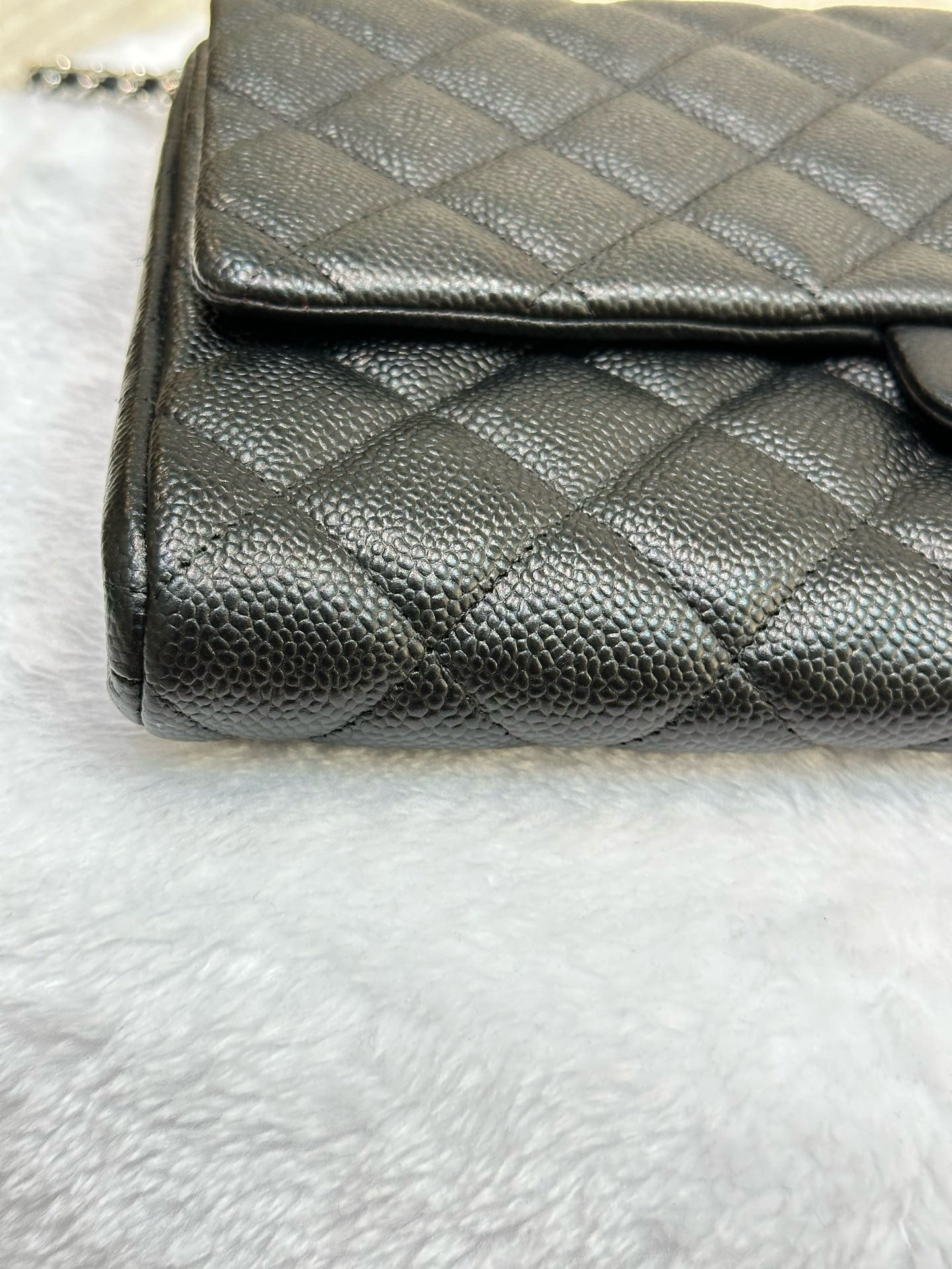 Chanel Black Quilted Caviar Leather Chain Flap Clutch Bag recolor (red to black )1799 holo