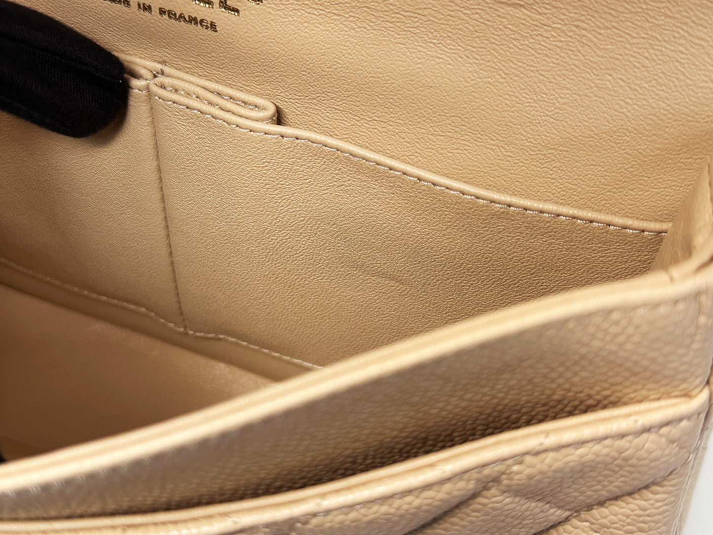 Chanel Medium Beige Classic Caviar Double Flap Bag GHW 2163 holo