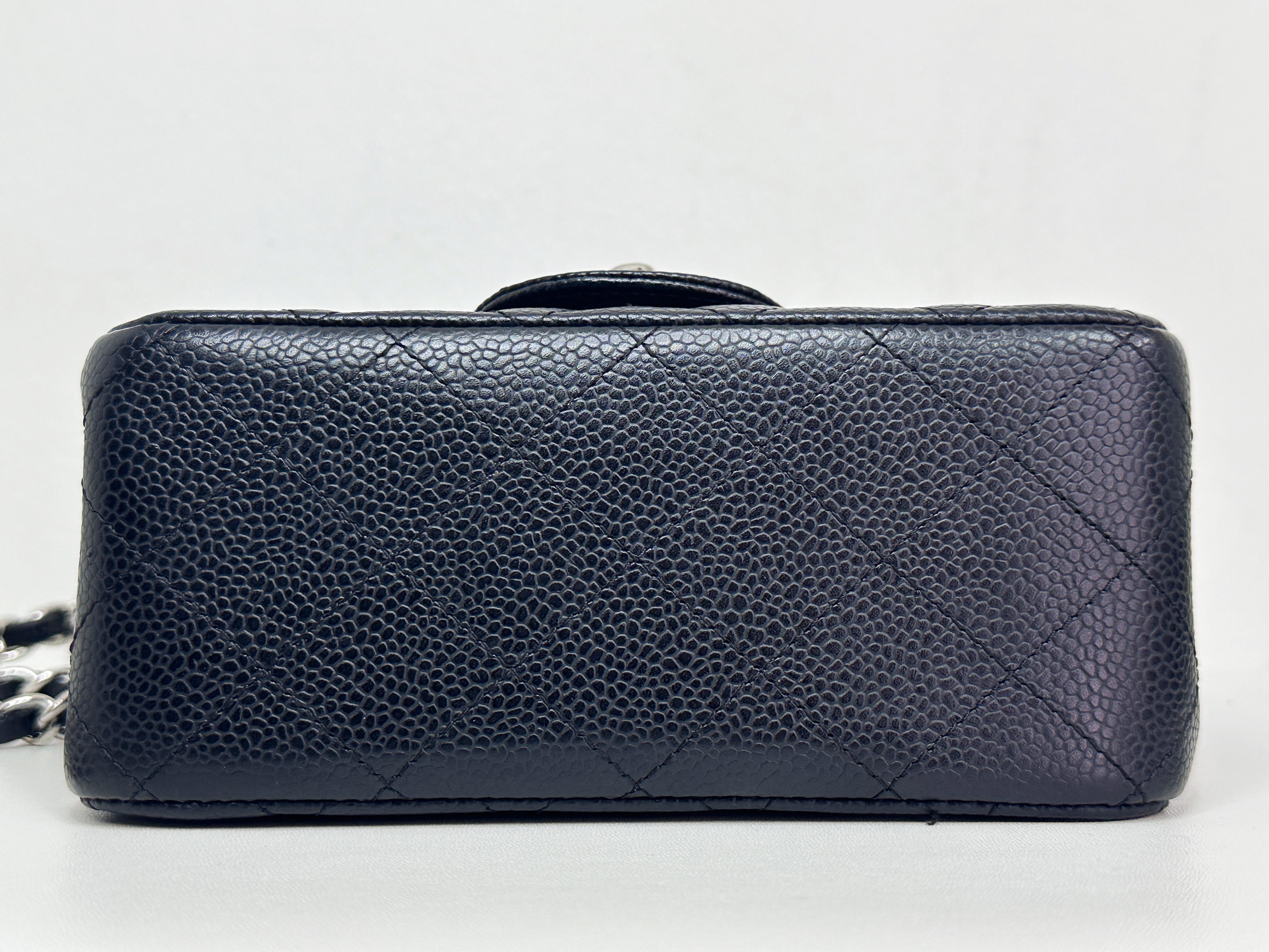 Chanel Mini Square Classic Quilted Caviar Single Flap Bag Black SHW 1184 holo card