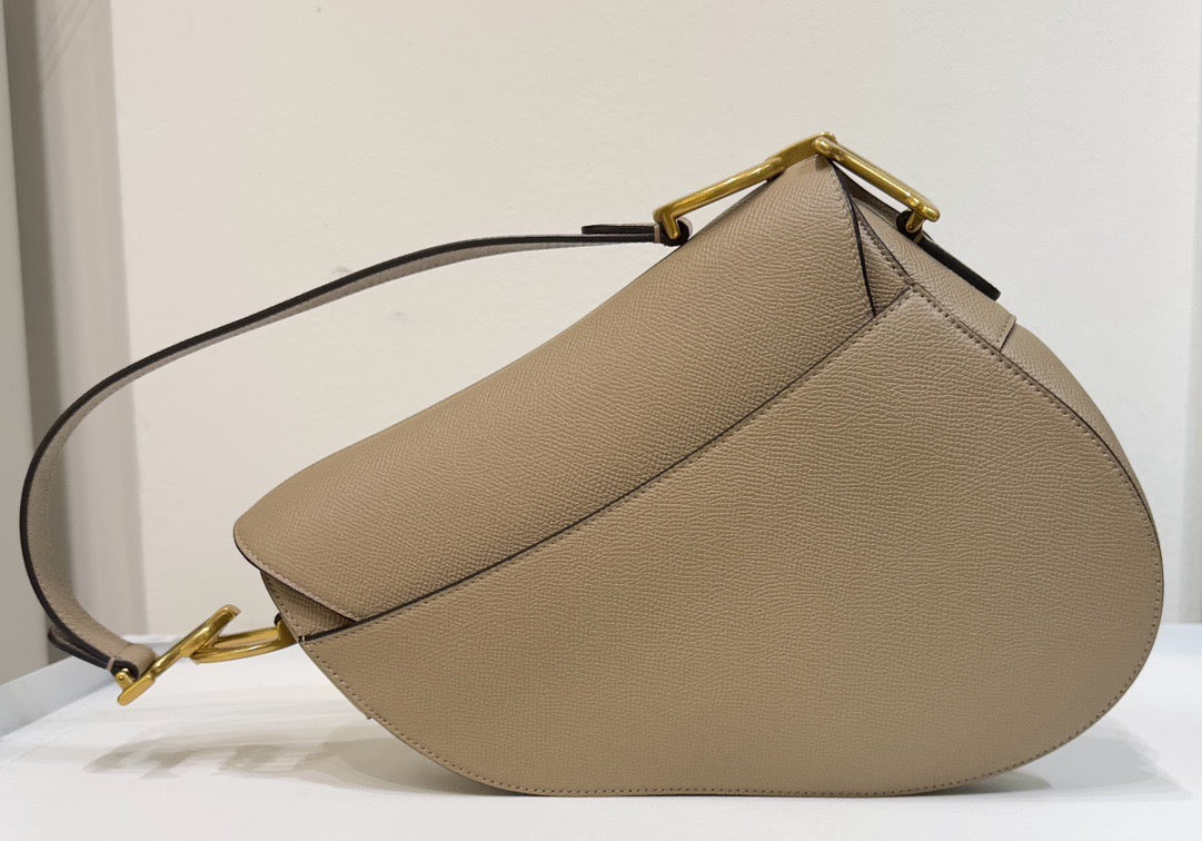 Christian Dior Small Calfskin Saddle Bag Taupe GHW